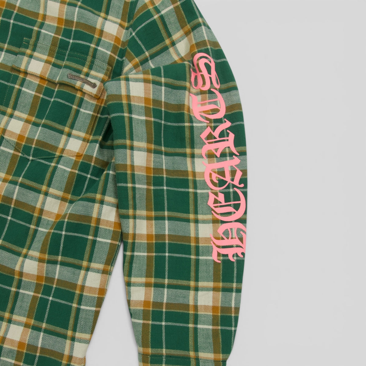 Chrome Hearts Padded Flannel Shirt in Green / Pink