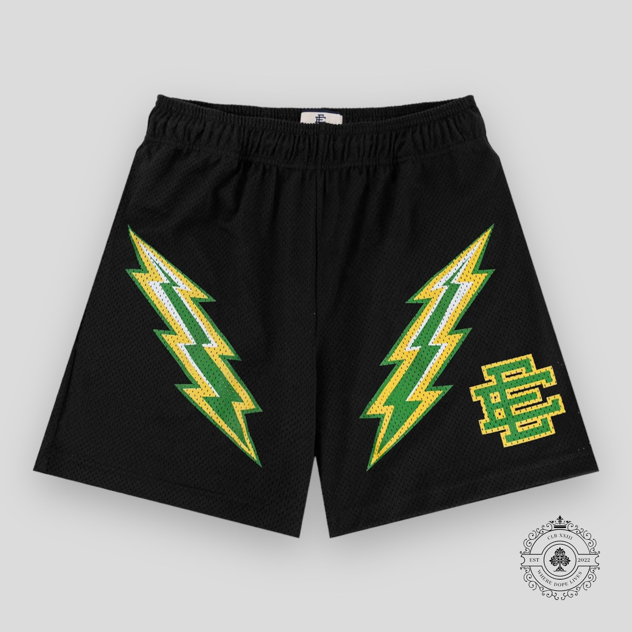 Eric Emanuel EE Shorts in Black/Green Bolt