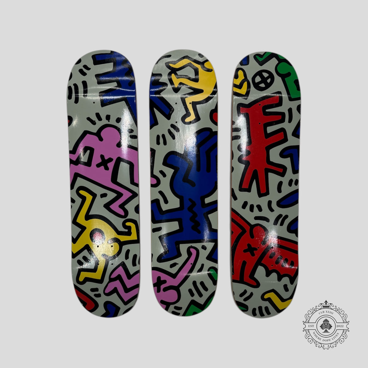 Keith Haring Colorful Dance Party Skate Deck Set of 3
