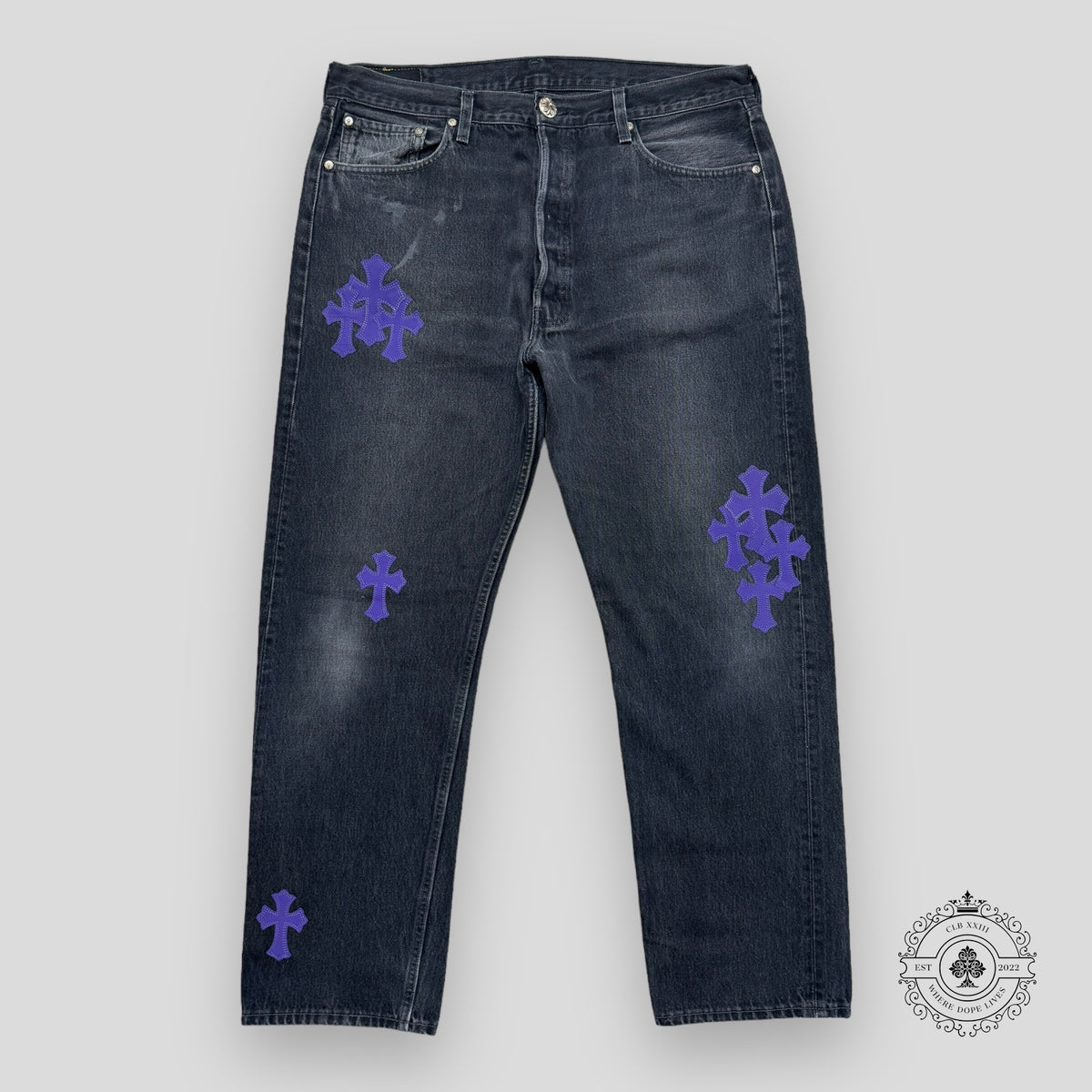 Chrome Hearts Purple Cross Patch Jeans