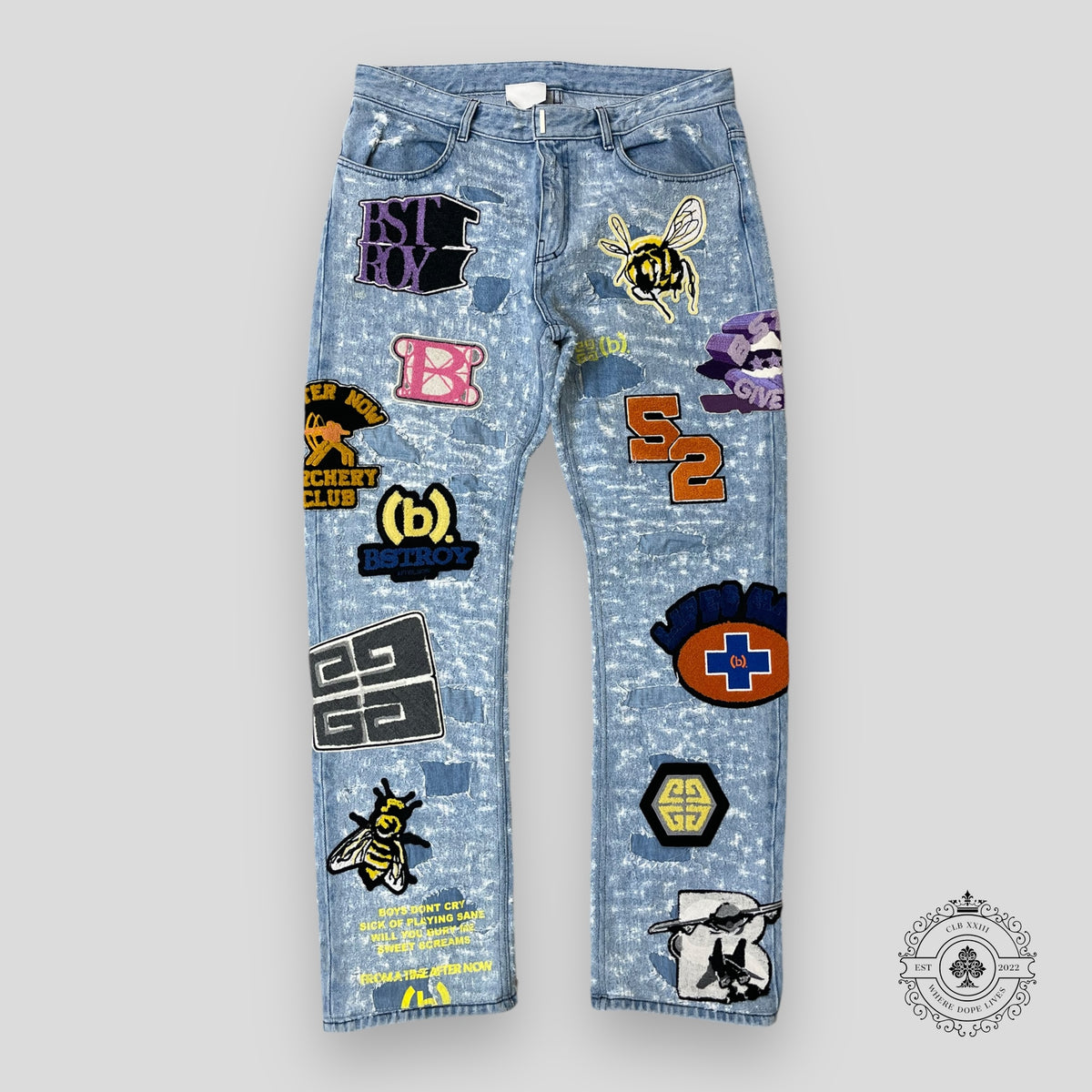 Givenchy x Bstroy Distressed Patch Straight Leg Jeans