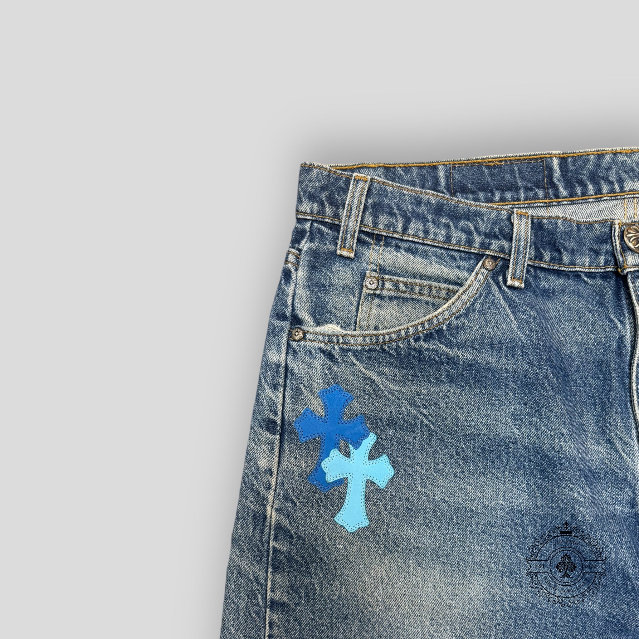 Chrome Hearts Blue Cross Patch Jeans
