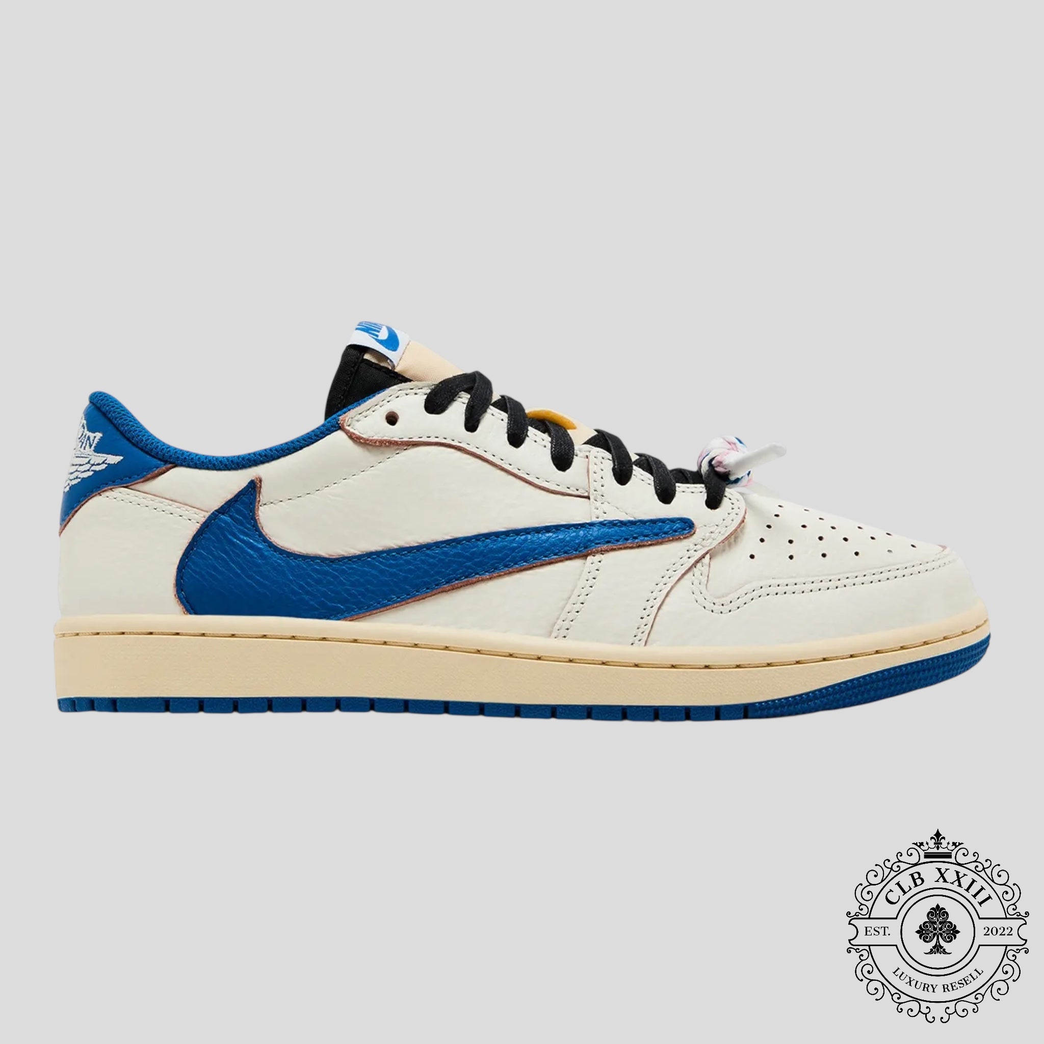 Air Jordan 1 Retro Low OG SP Fragment x Travis Scott Sail Military Blue