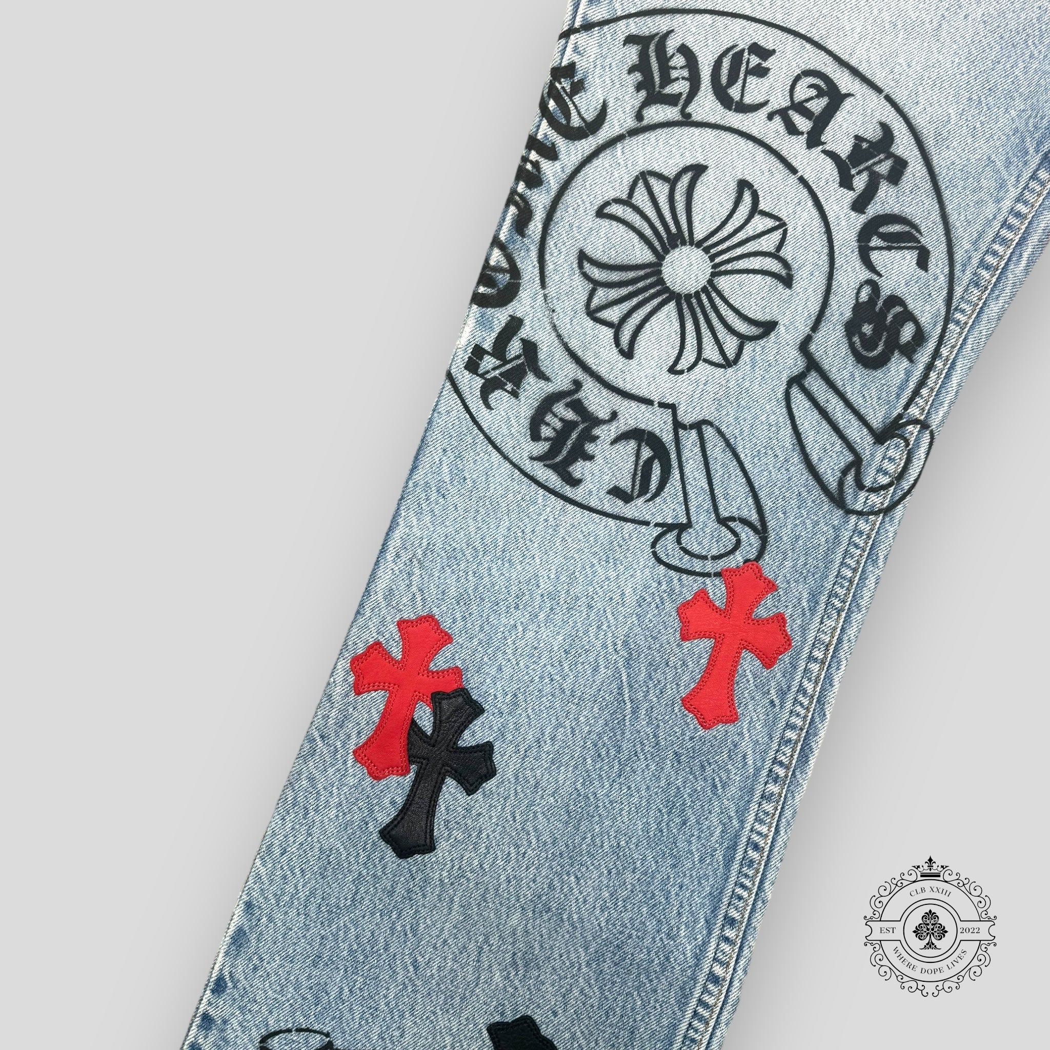 Chrome Hearts Stencil Red / Black Cross Patch Jeans