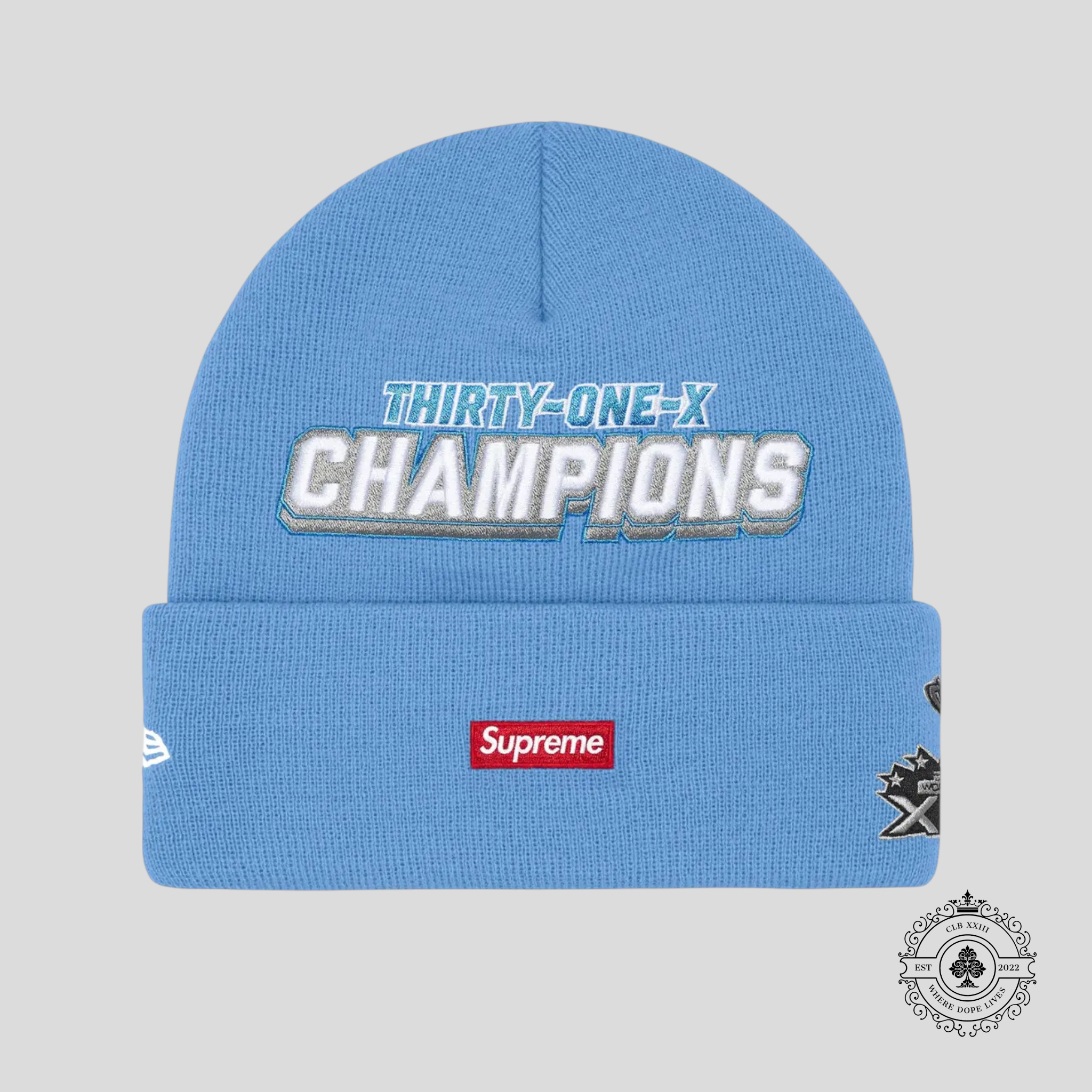 Supreme New Era Football Beanie in Light Blue