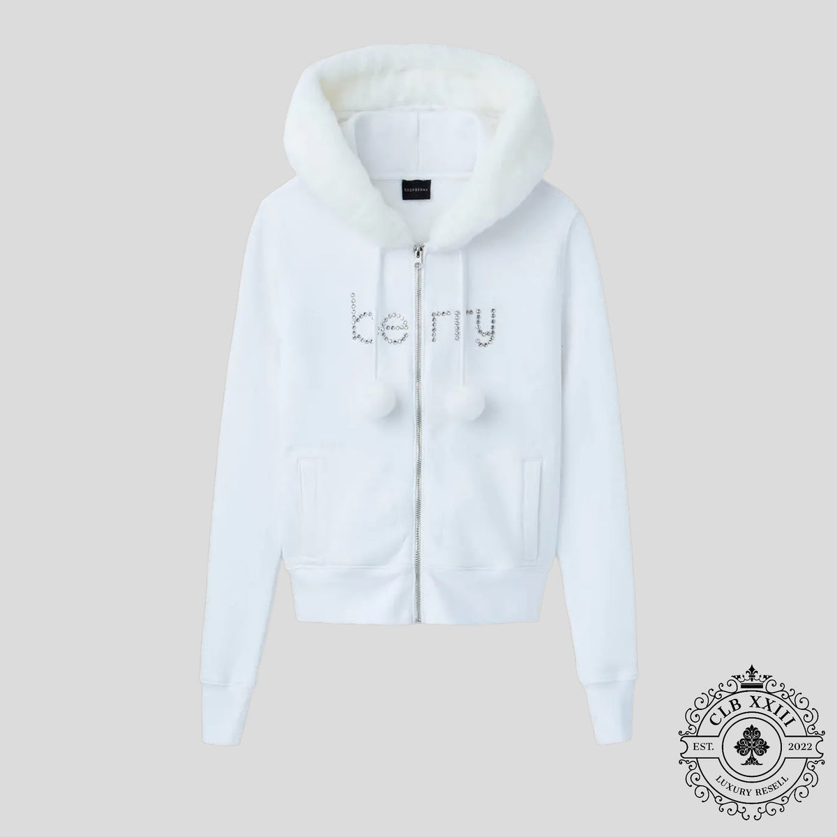 Gv Gallery Pom Pom Zip Up Hoodie in White