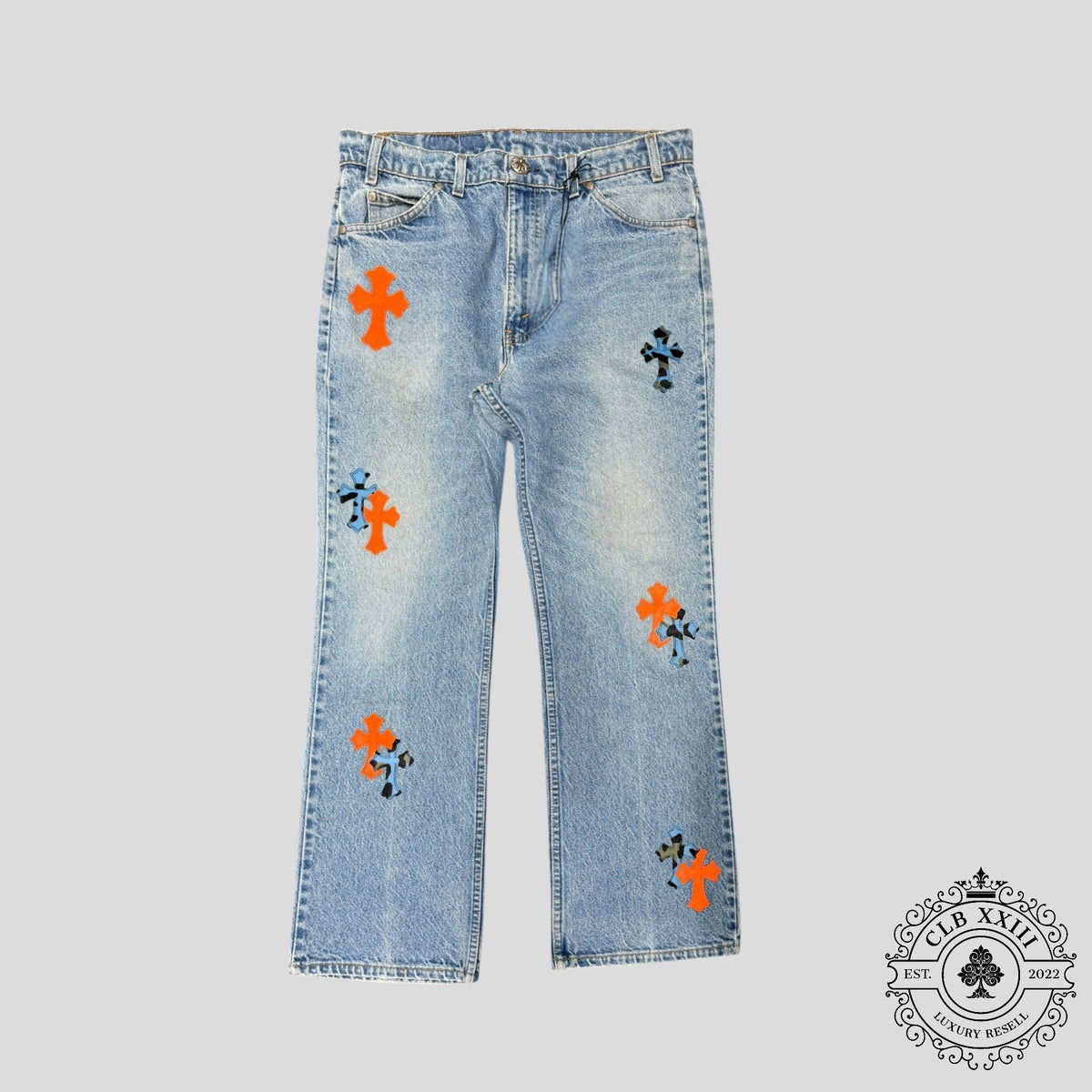 Chrome Hearts St Barth Jeans in Orange / Blue