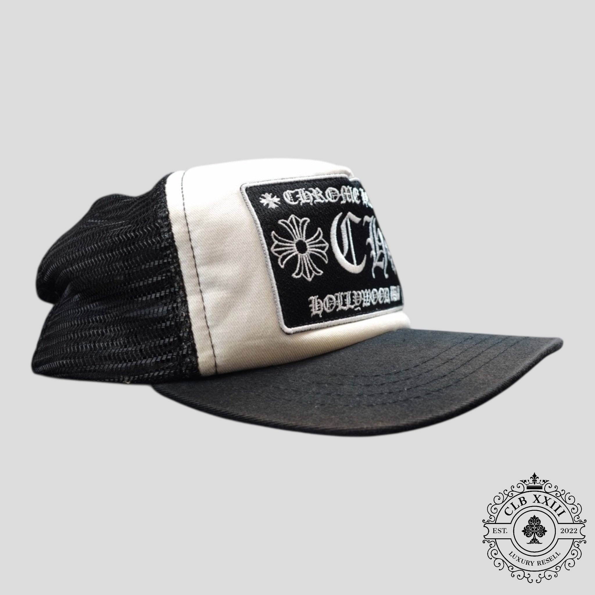 Chrome Hearts Hollywood CH Patch Trucker Hat in White - Preowned