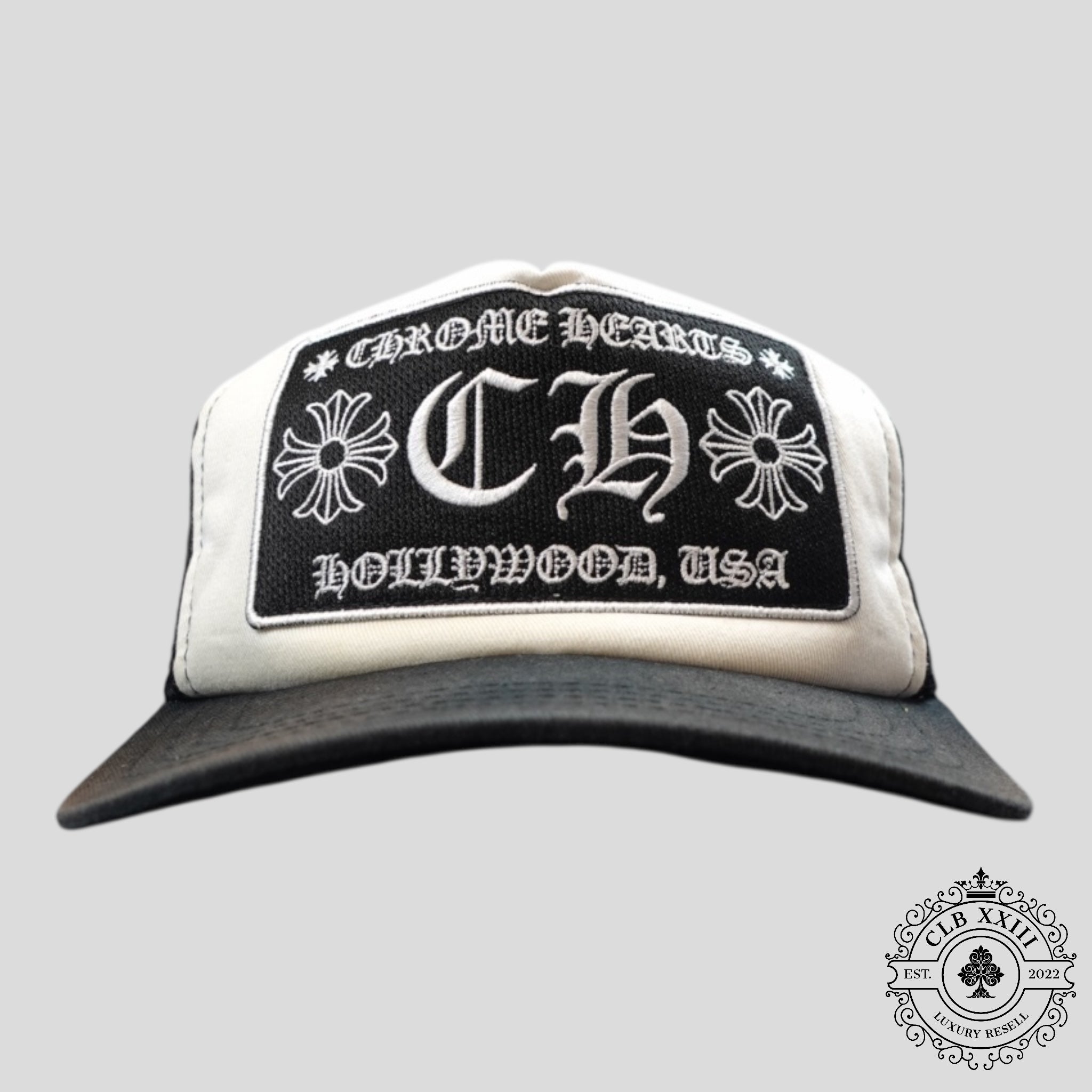 Chrome Hearts Hollywood CH Patch Trucker Hat in White - Preowned