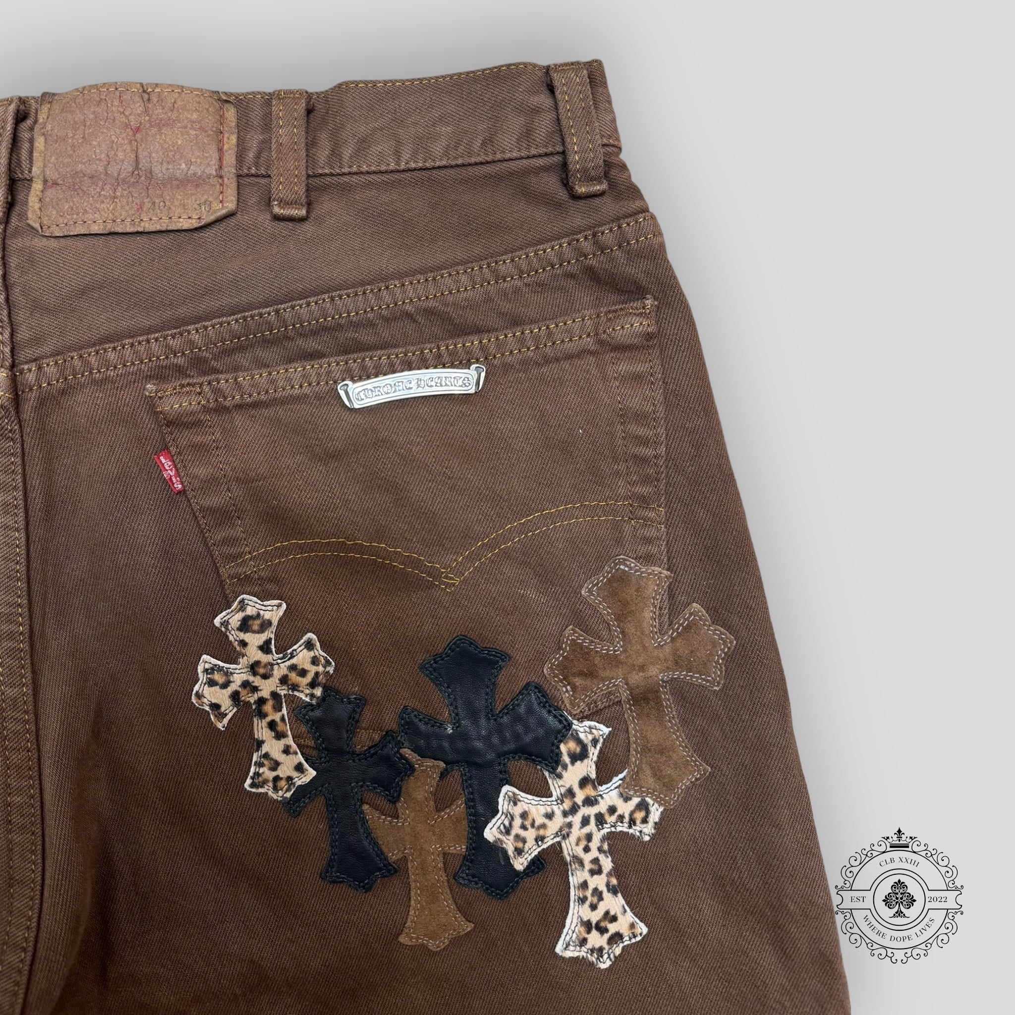 Chrome Hearts Brown Leopard Cross Patch Jeans