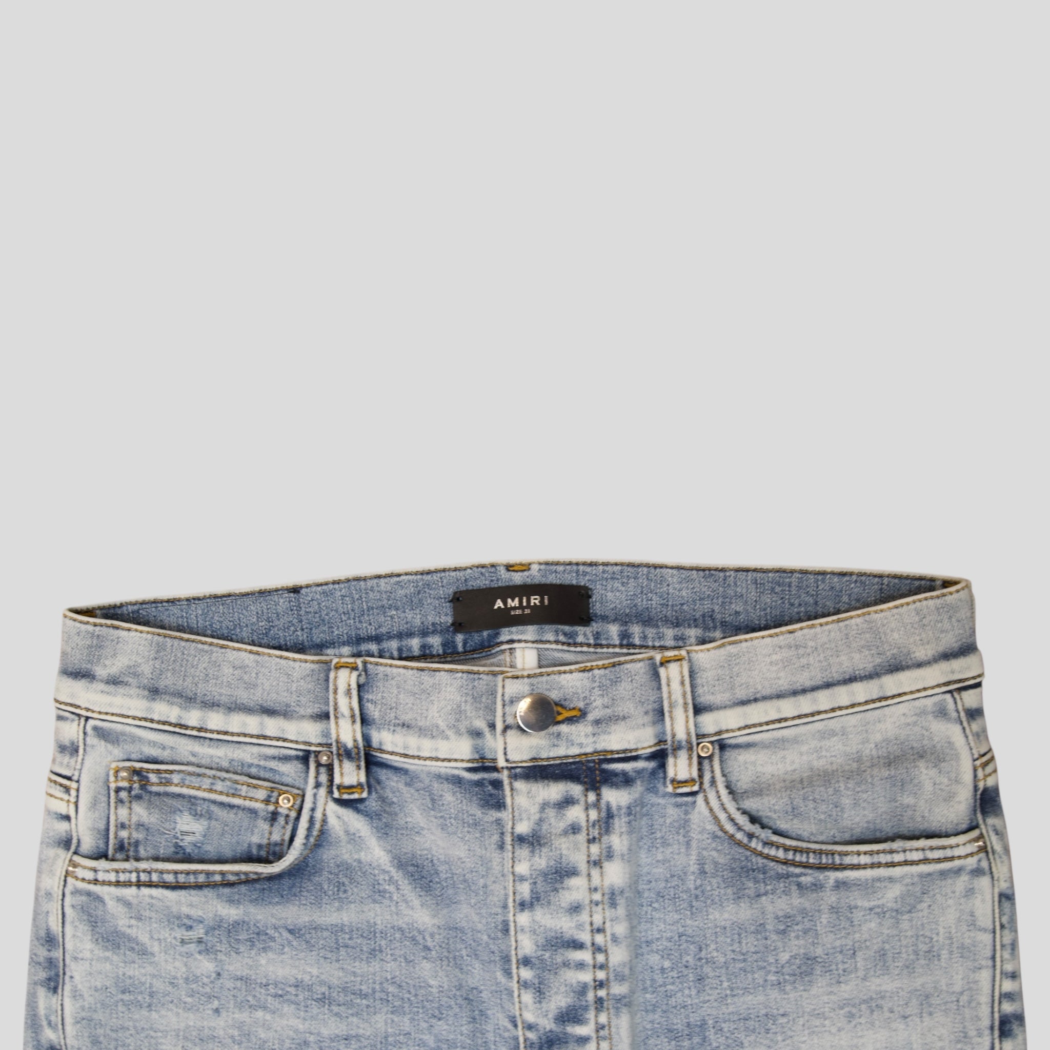 Amiri MX1 Leather Patch Jeans in Stone Indigo