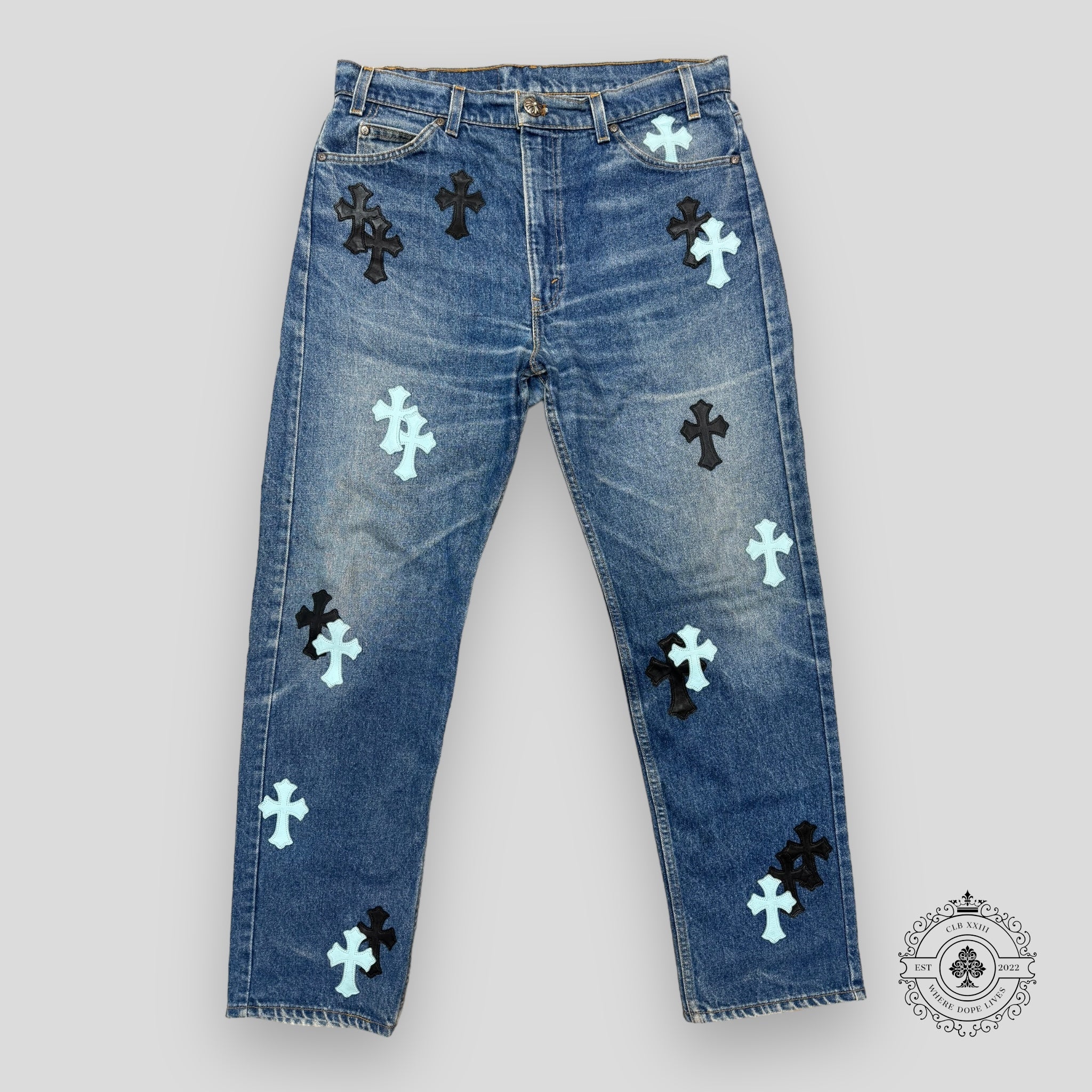Chrome Hearts Baby Blue Cross Patch Jeans