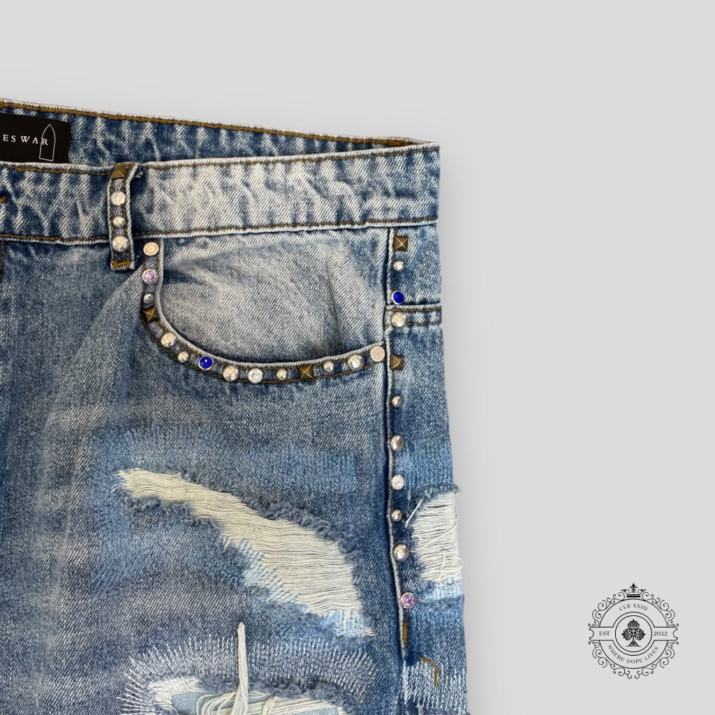Who Decides War Stud Distressed Denim with Side Embroidery