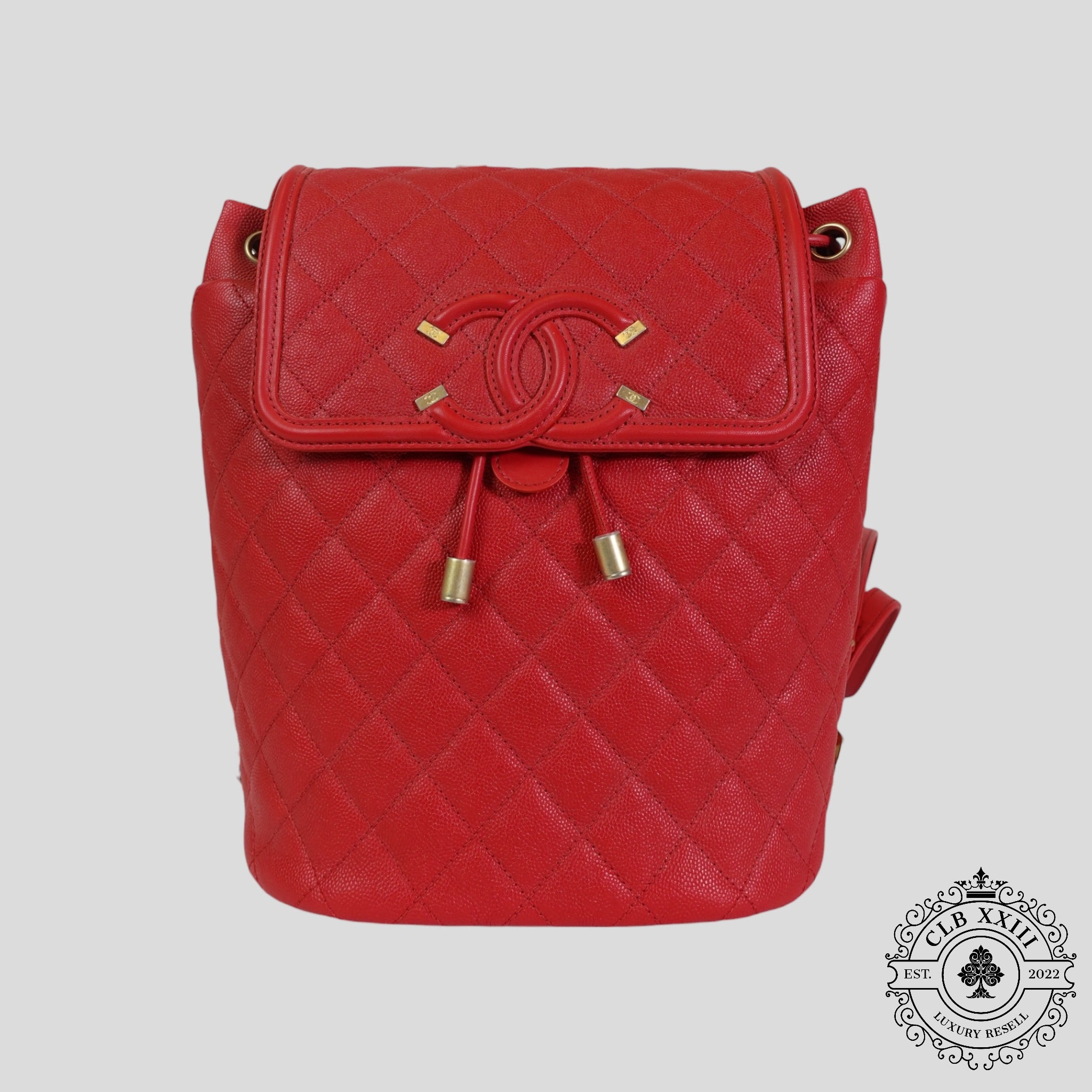 Chanel Caviar Leather Filigree Backpack in Red