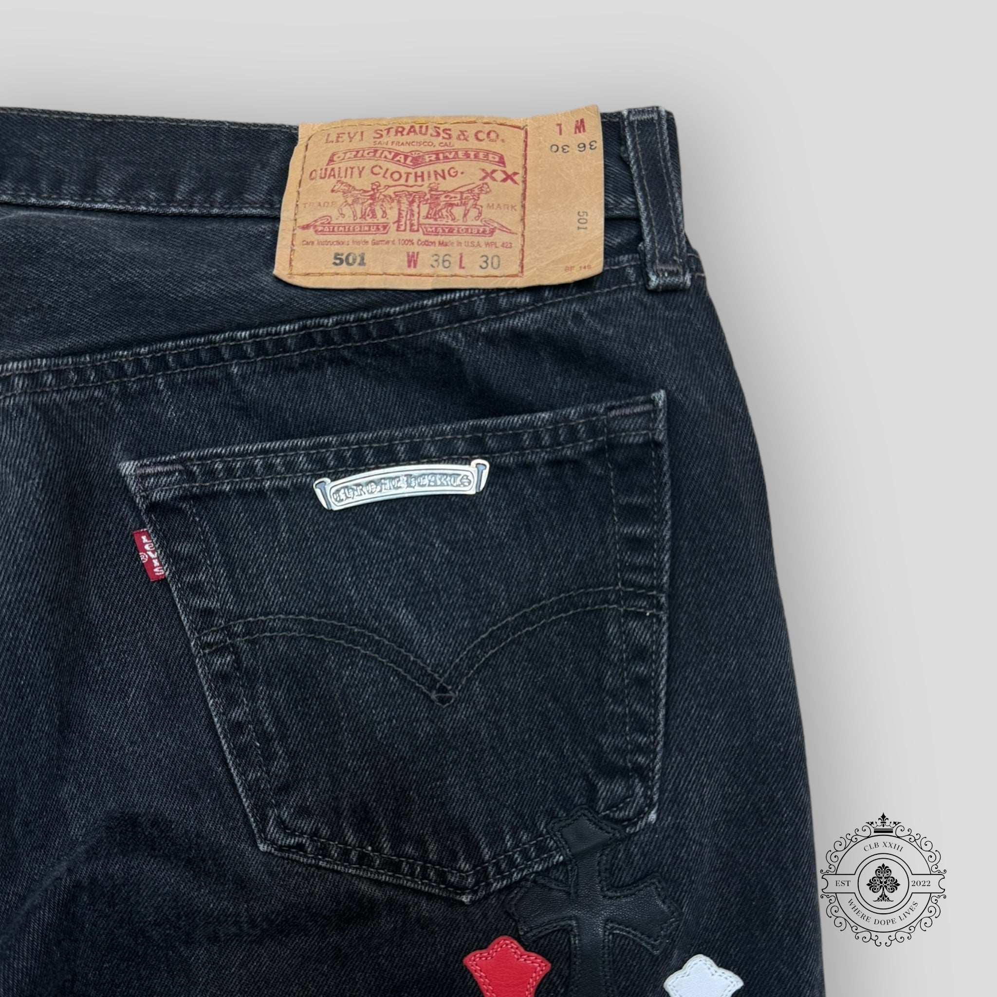 Chrome Hearts Red White Patch Jeans