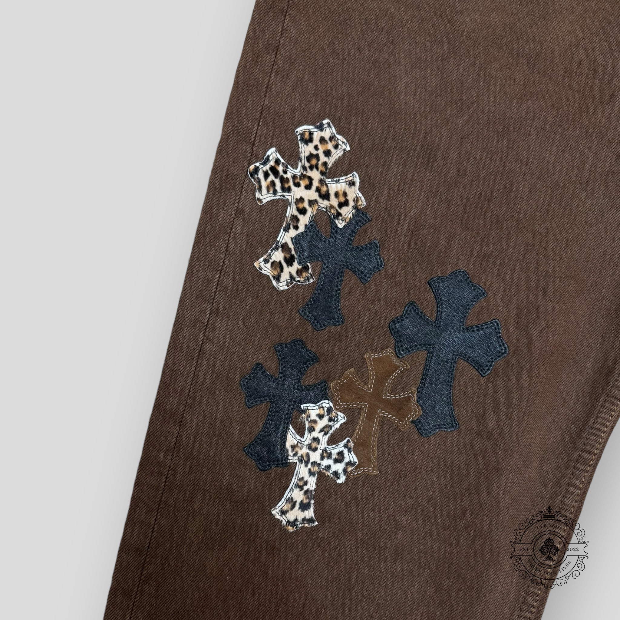 Chrome Hearts Brown Leopard Cross Patch Jeans