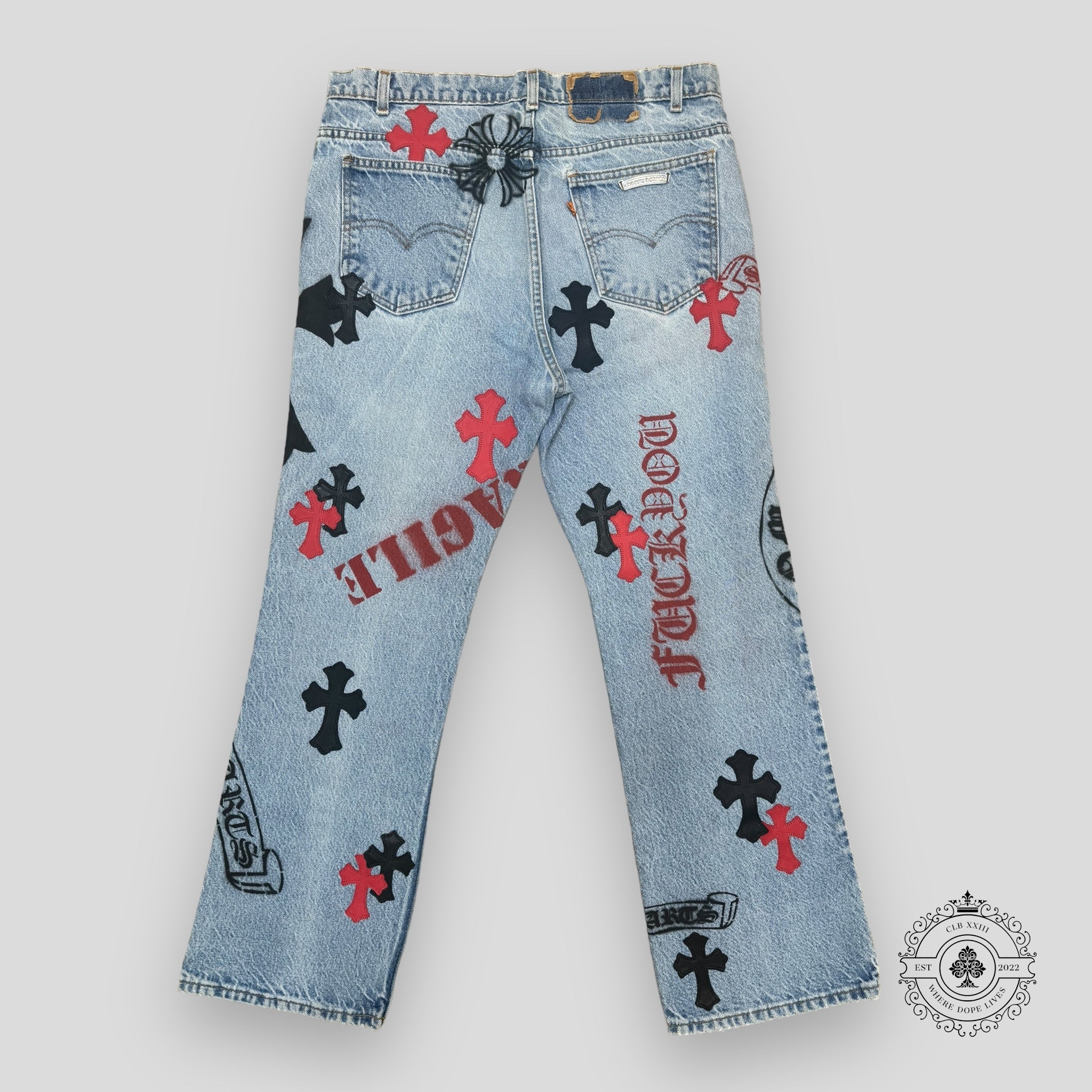 Chrome Hearts Stencil Red / Black Cross Patch Jeans