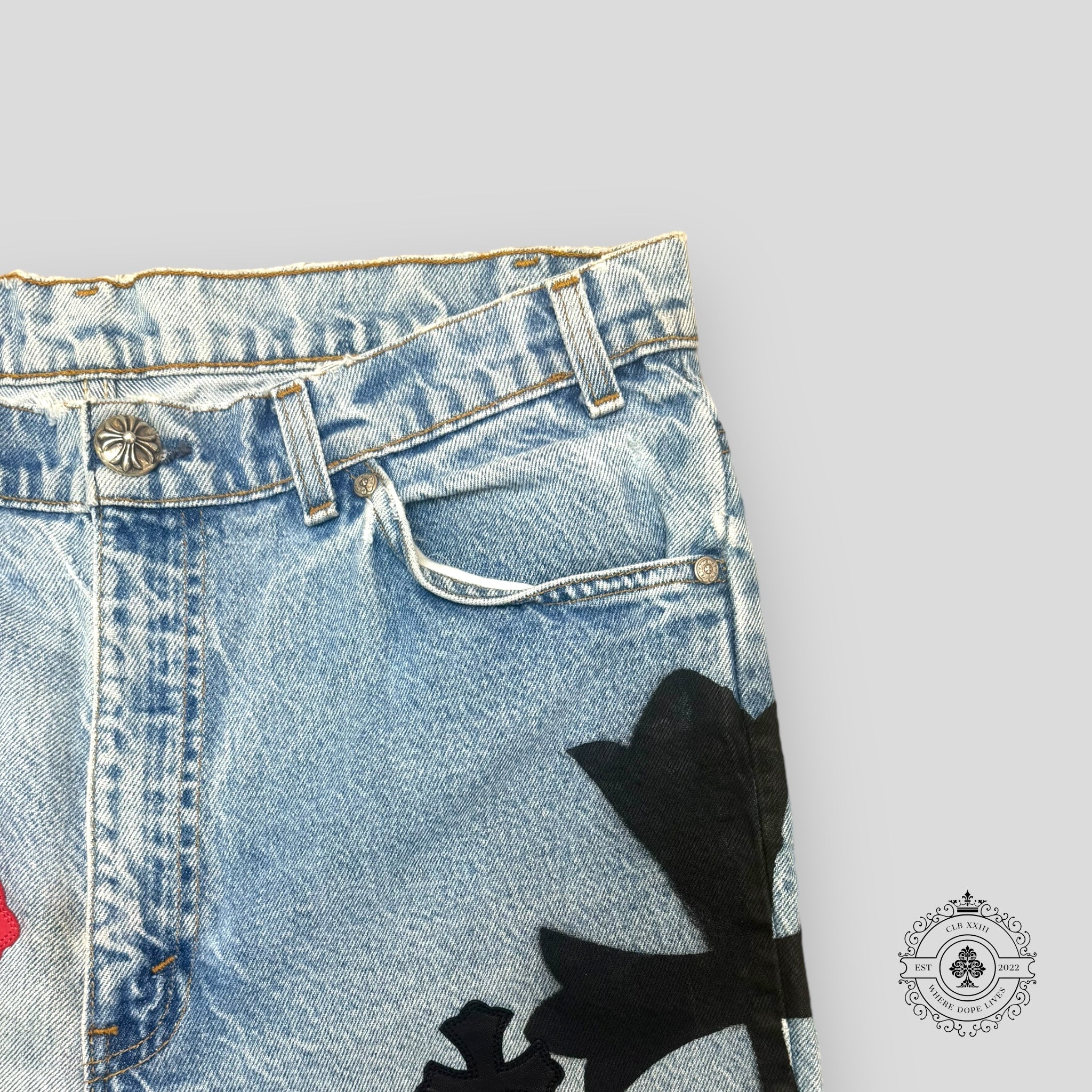 Chrome Hearts Stencil Red / Black Cross Patch Jeans
