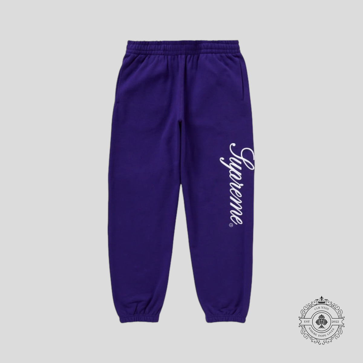Supreme Embroidered Script Sweatpants in Purple