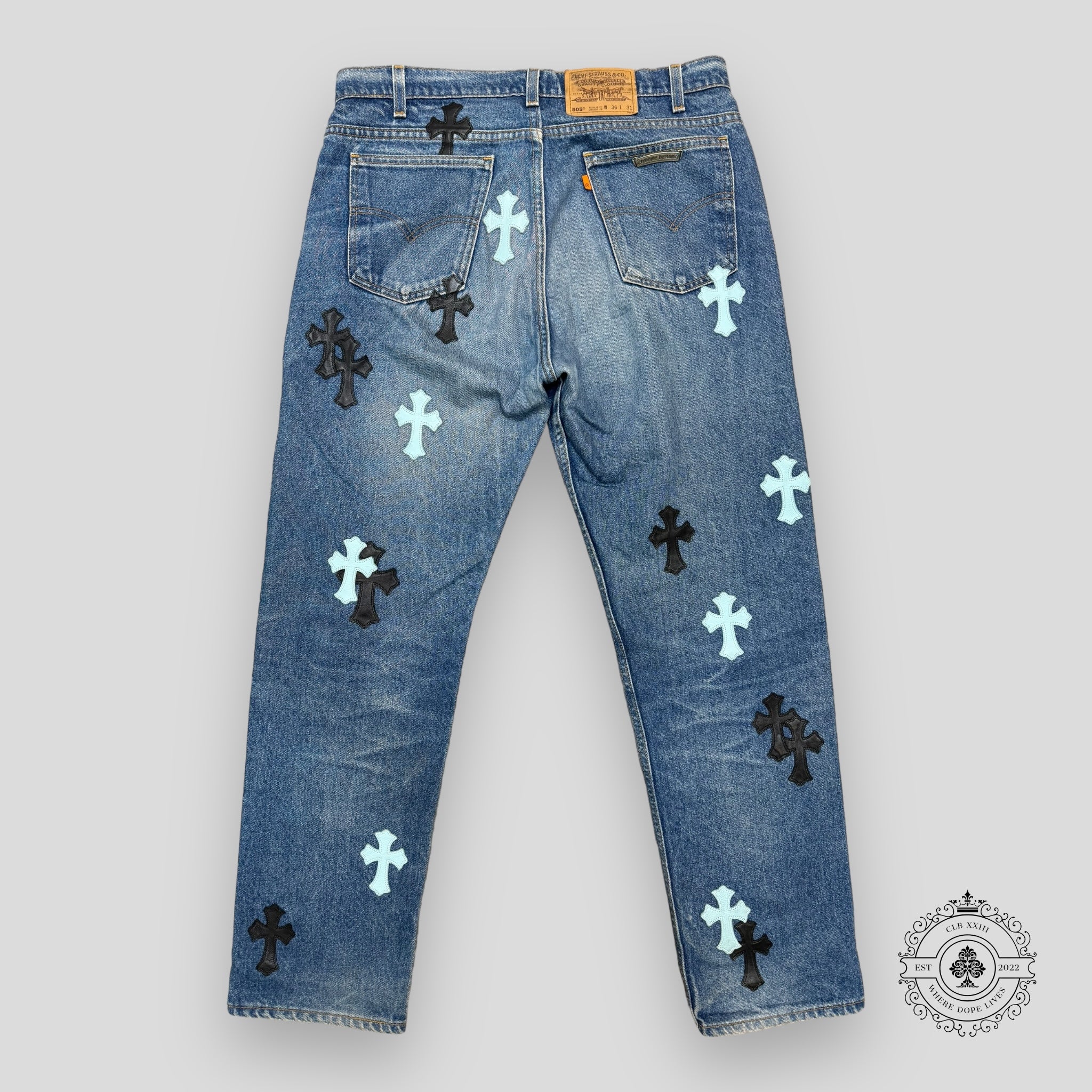 Chrome Hearts Baby Blue Cross Patch Jeans