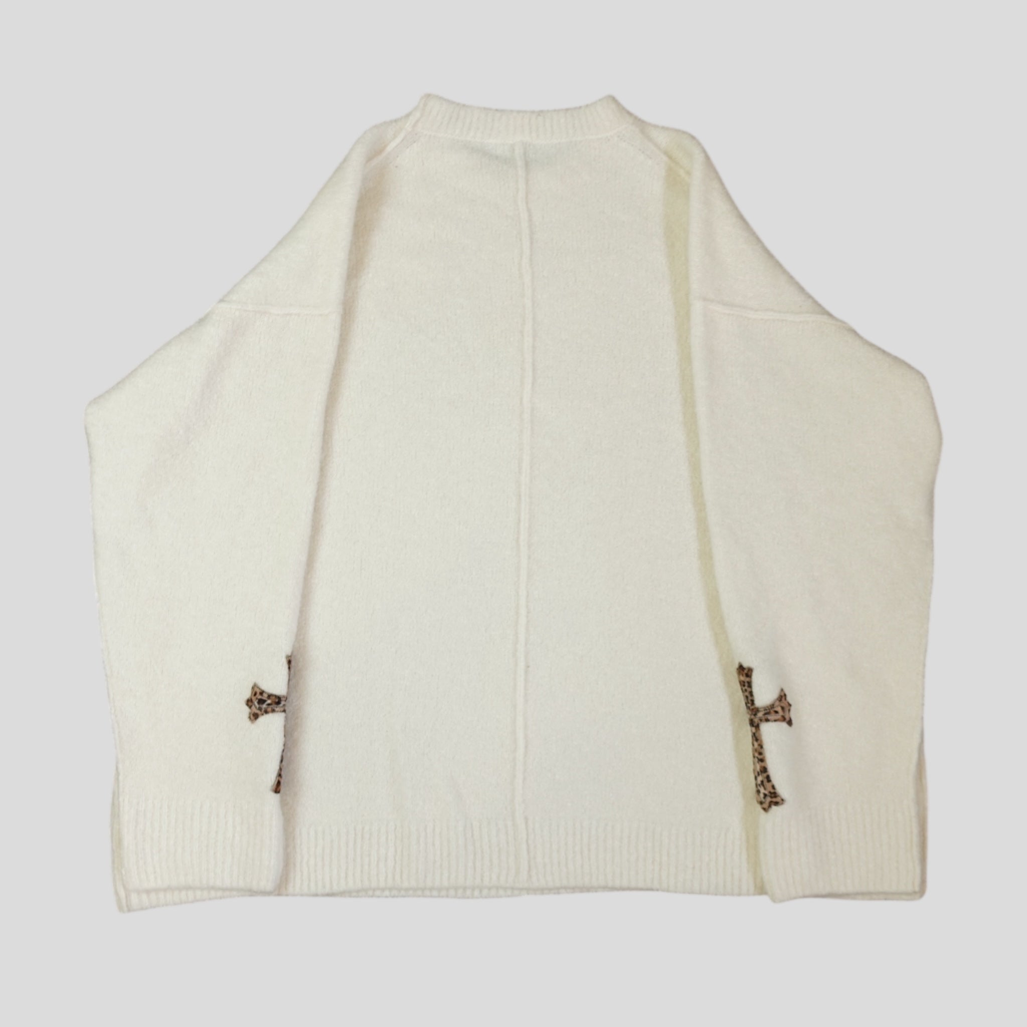Chrome Hearts Leopard Cross Patch Cashmere Sweater in Cream