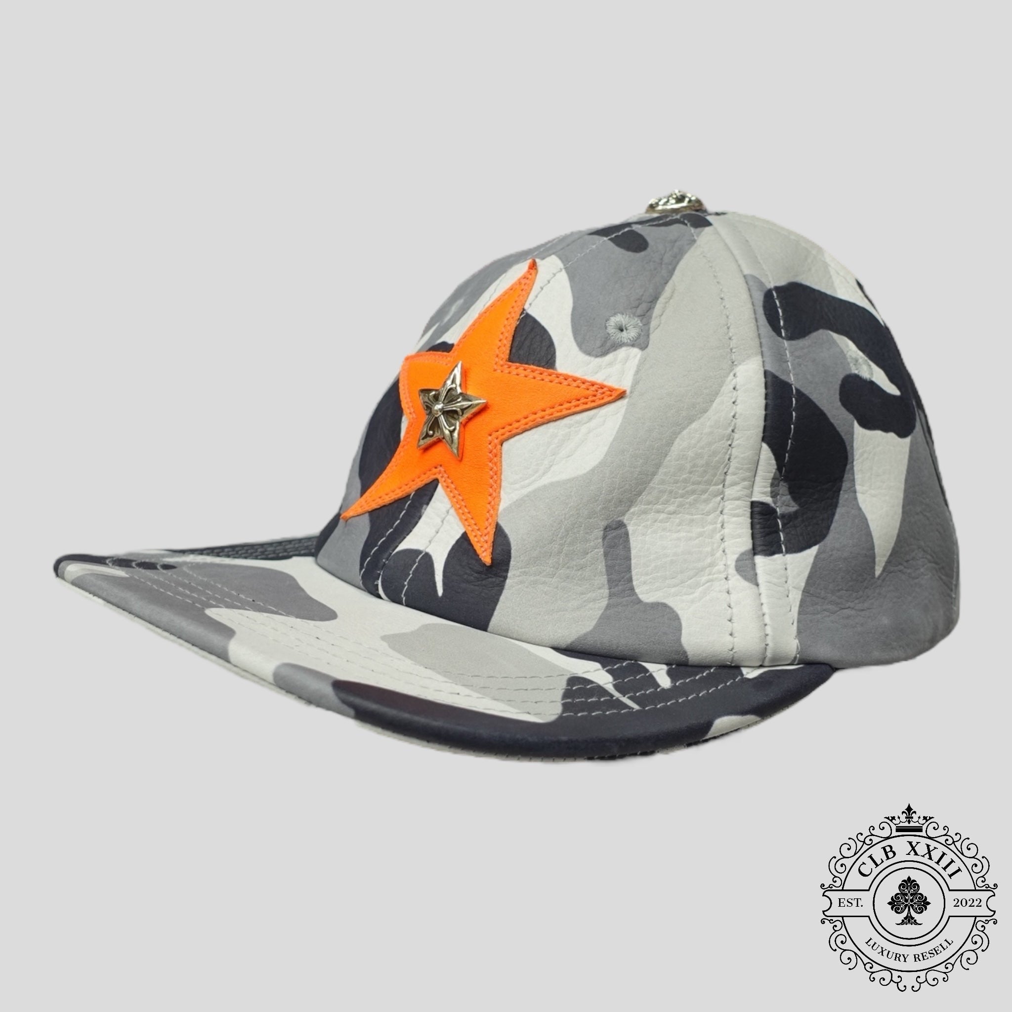 Chrome Hearts Leather Star Patch 6 Panel Hat in Winter Camo