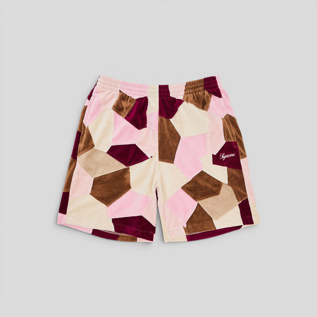 Supreme Patchwork Velour Shorts in Pink