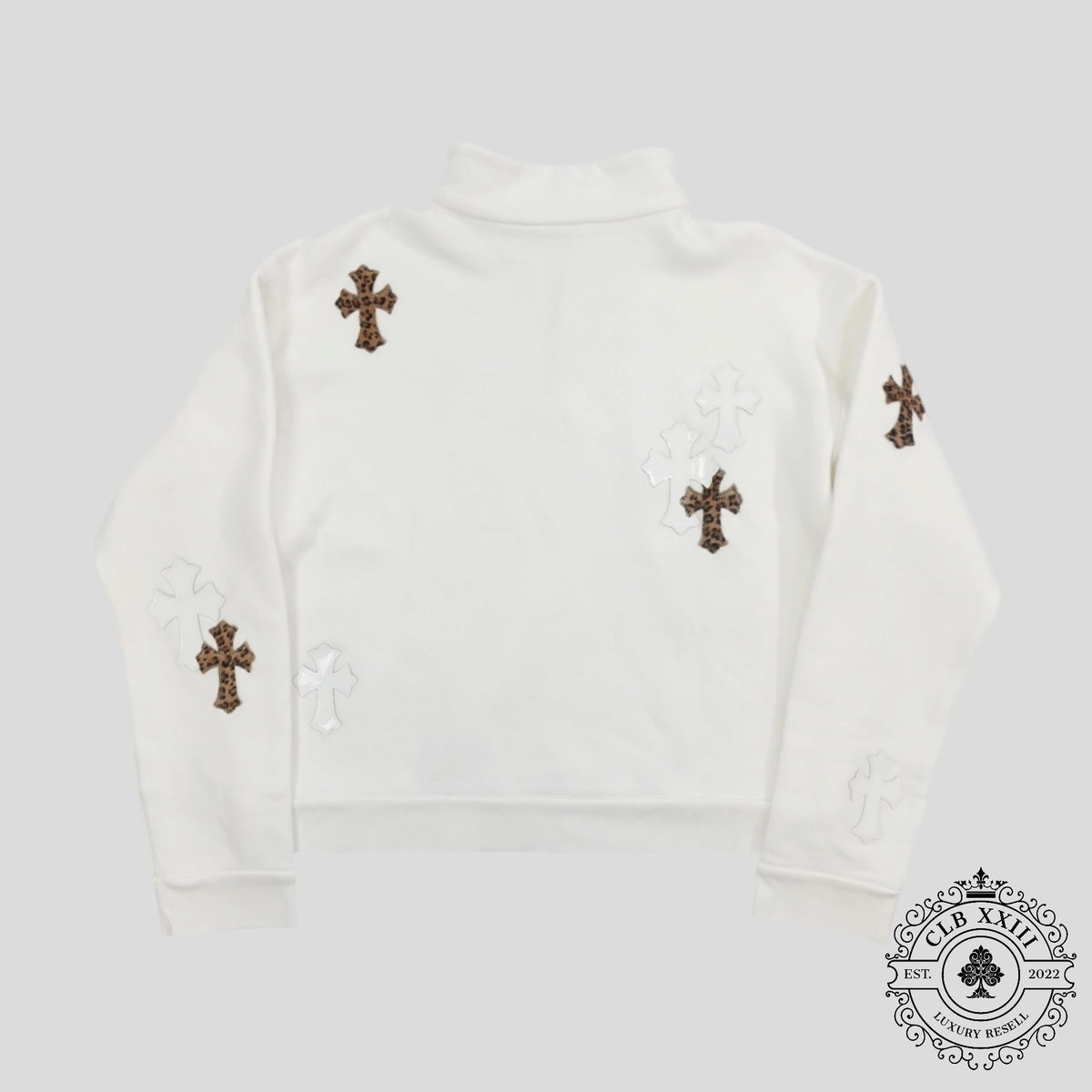 Chrome Hearts Leopard Patch Quarter Zip in White