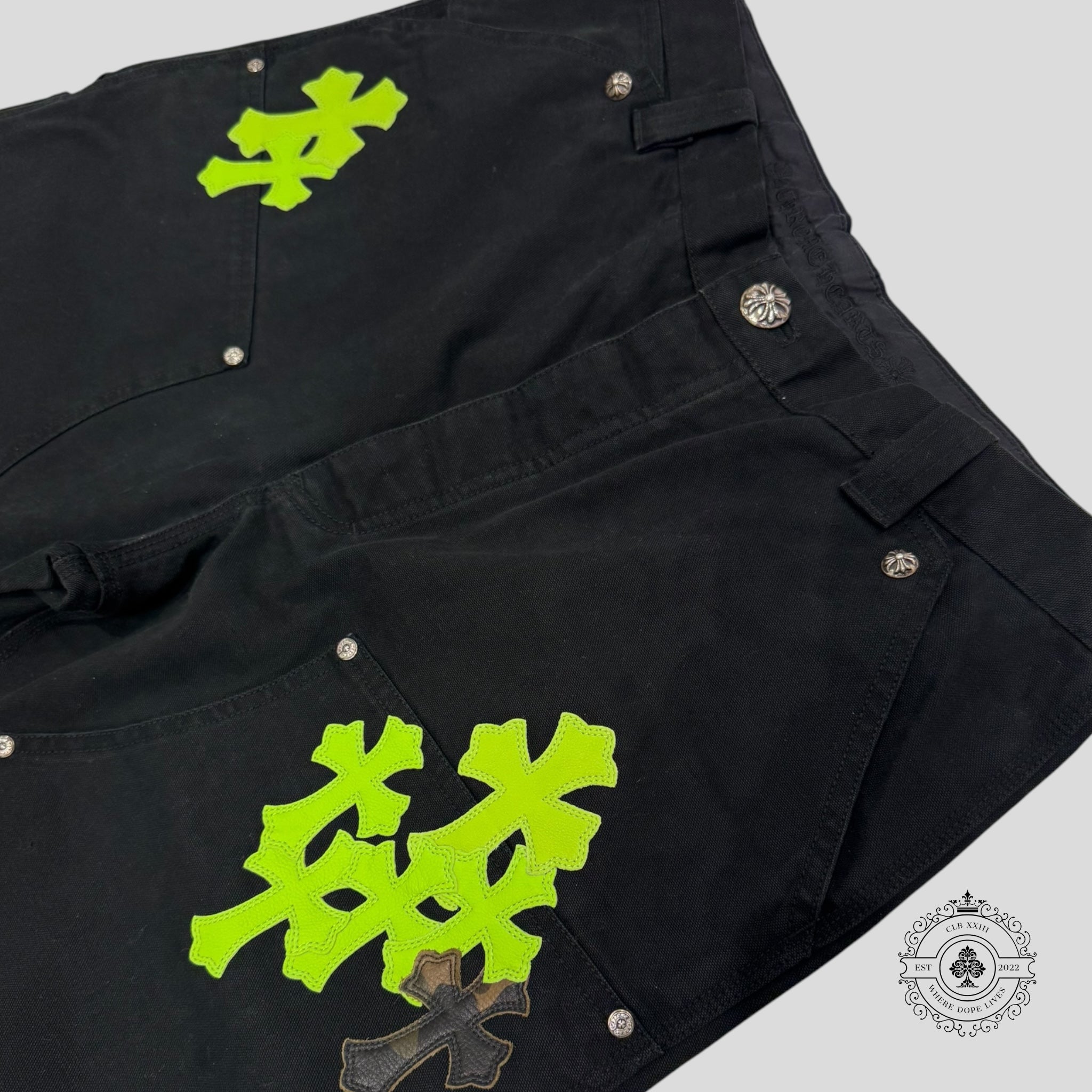 Chrome Hearts Double Knee Carpenter Pants in Black / Green