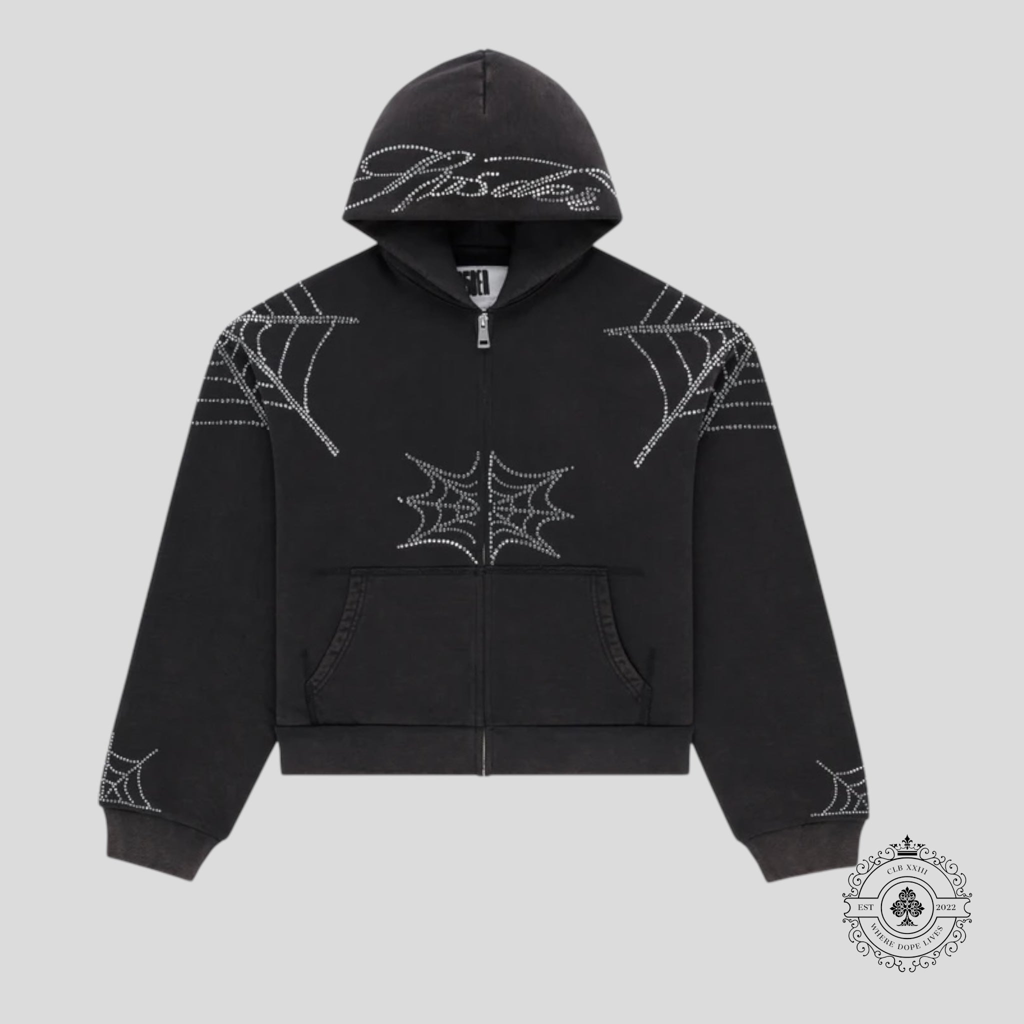 Sp5der Rhinestone Web Zip Up in Black