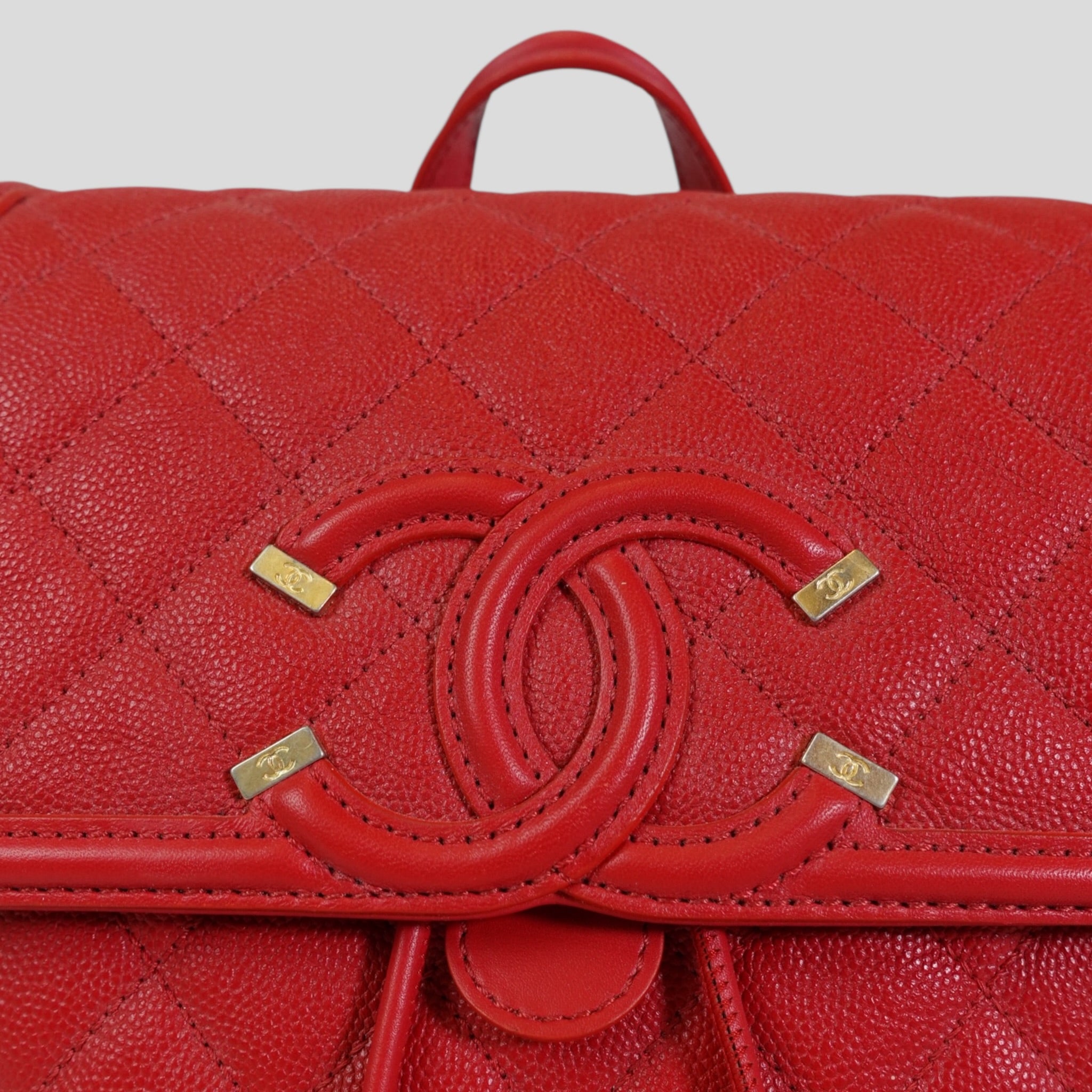 Chanel Caviar Leather Filigree Backpack in Red