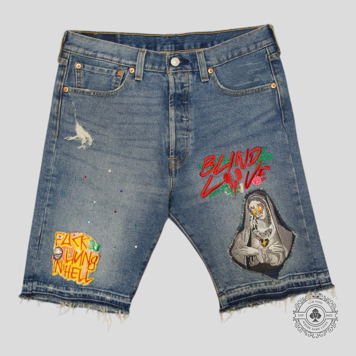 Blind Love Embroidered Patch Shorts