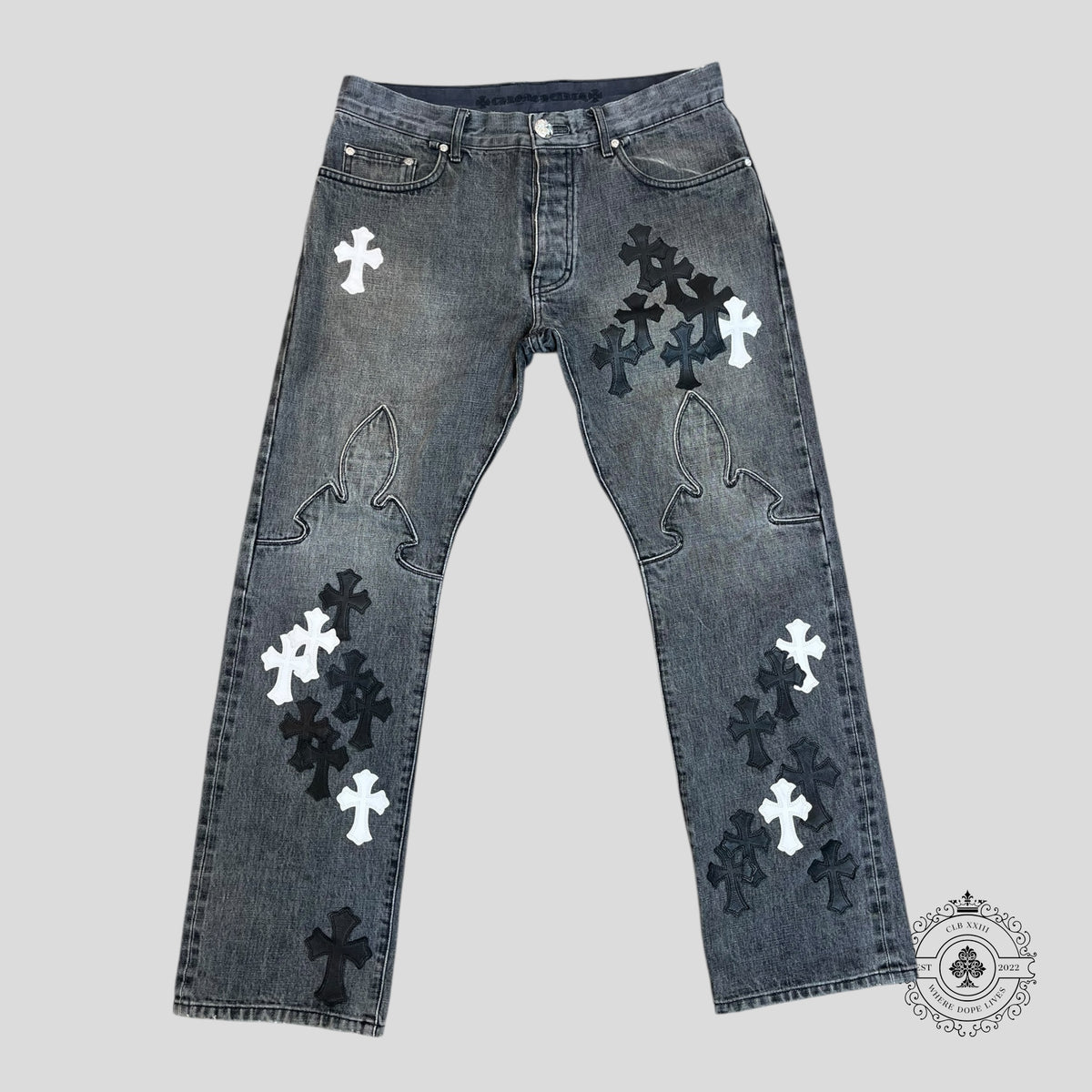 Chrome Hearts Fleur Knee Cross Patch Jeans