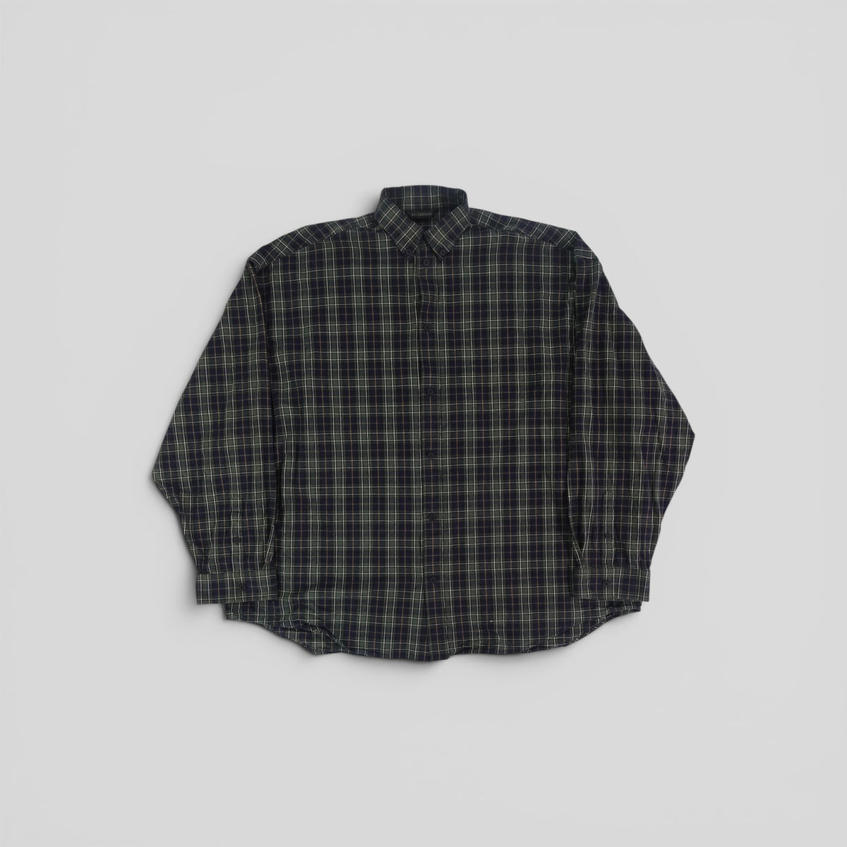 Balenciaga Oversized Cotton Flannel Button Up in Blue/Green