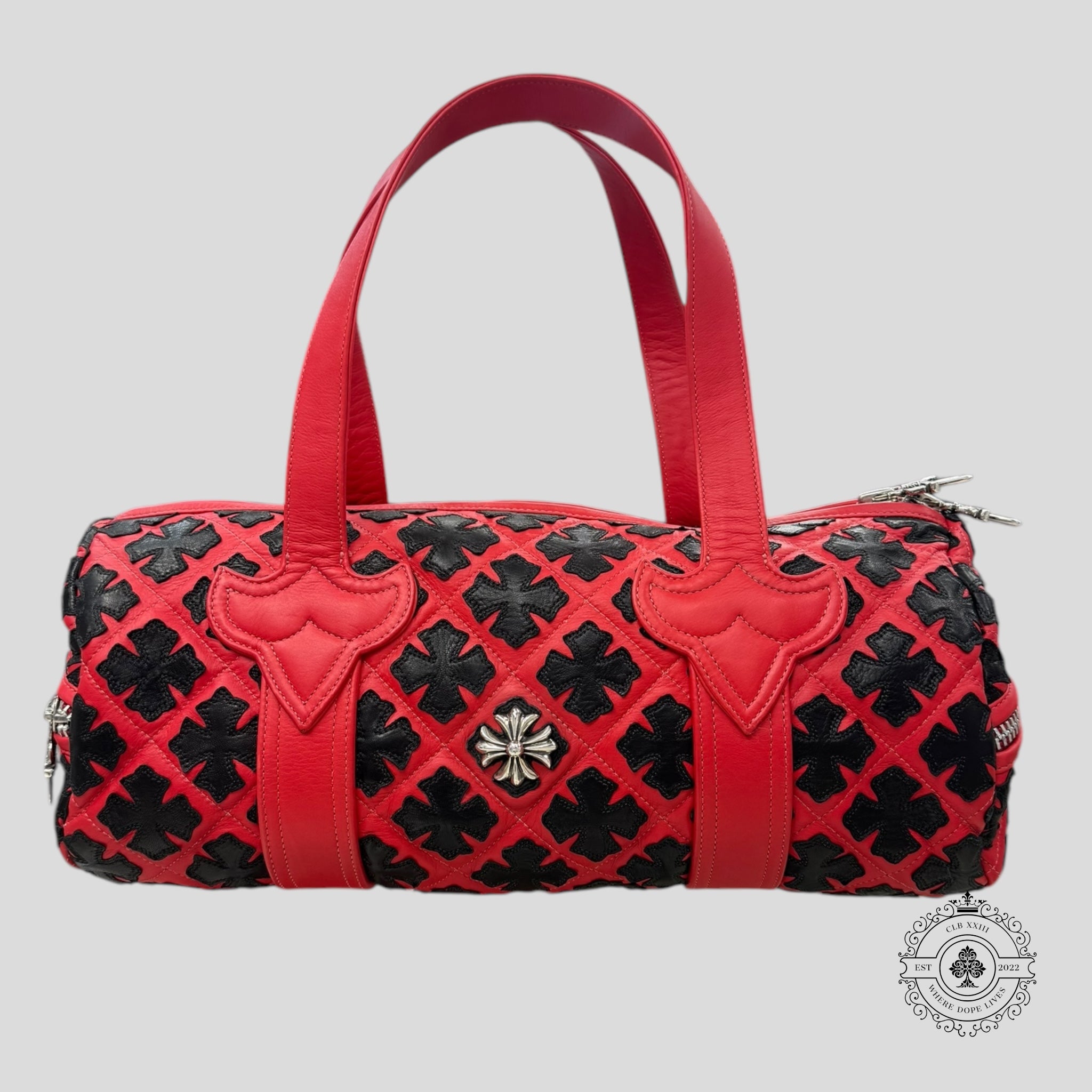 Chrome Heart Plus Pattern Mini Duffle in Red