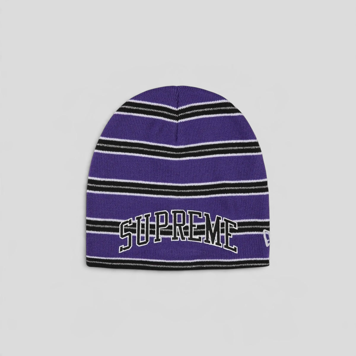 Supreme New Era Stripe Beanie in Purple