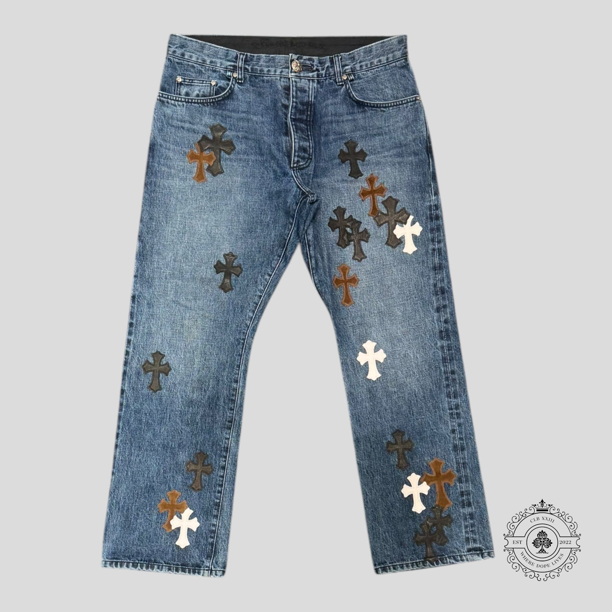 Chrome Hearts Indigo Denim Cross Patch Jeans