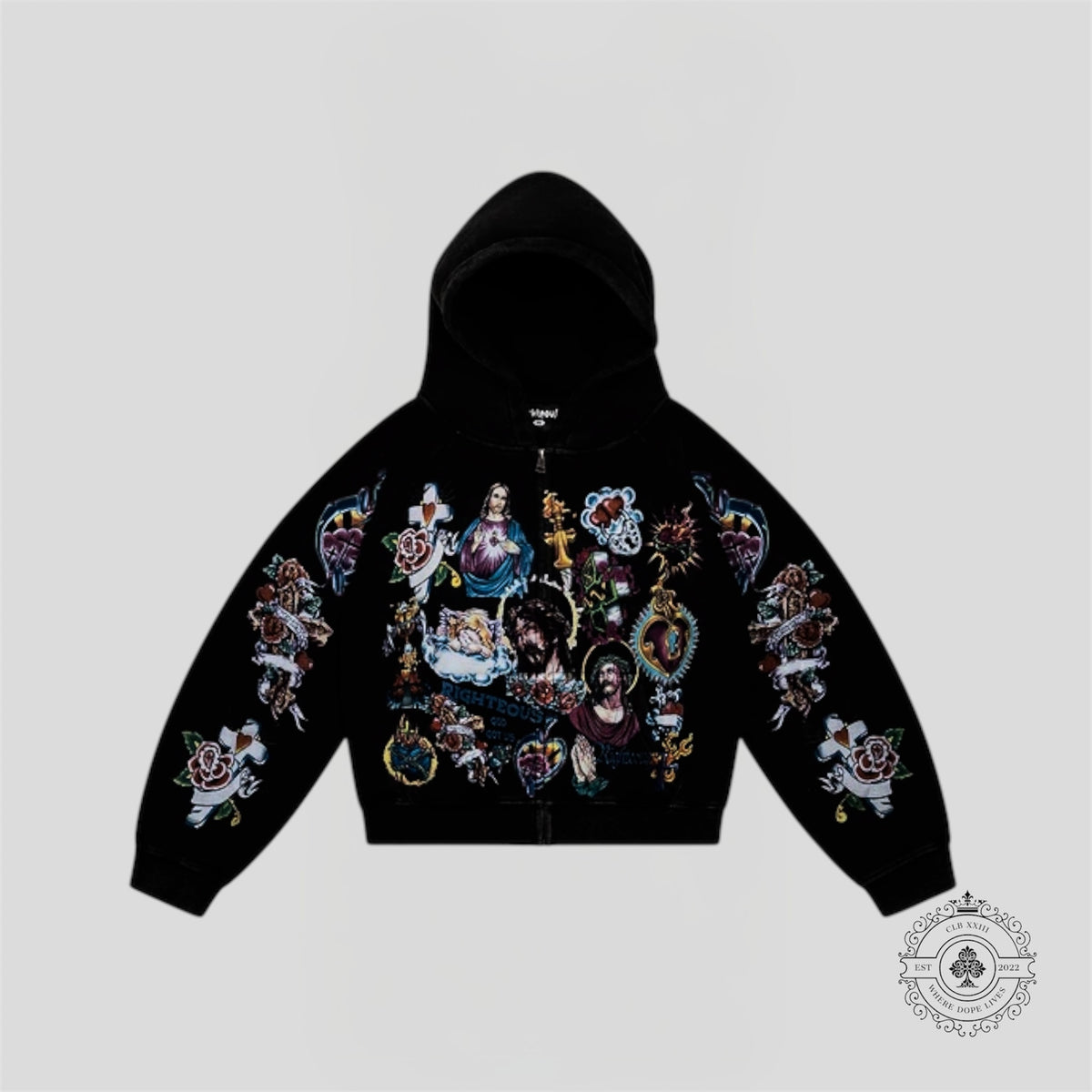Righteous Risen King Cropped Zip Up in Black