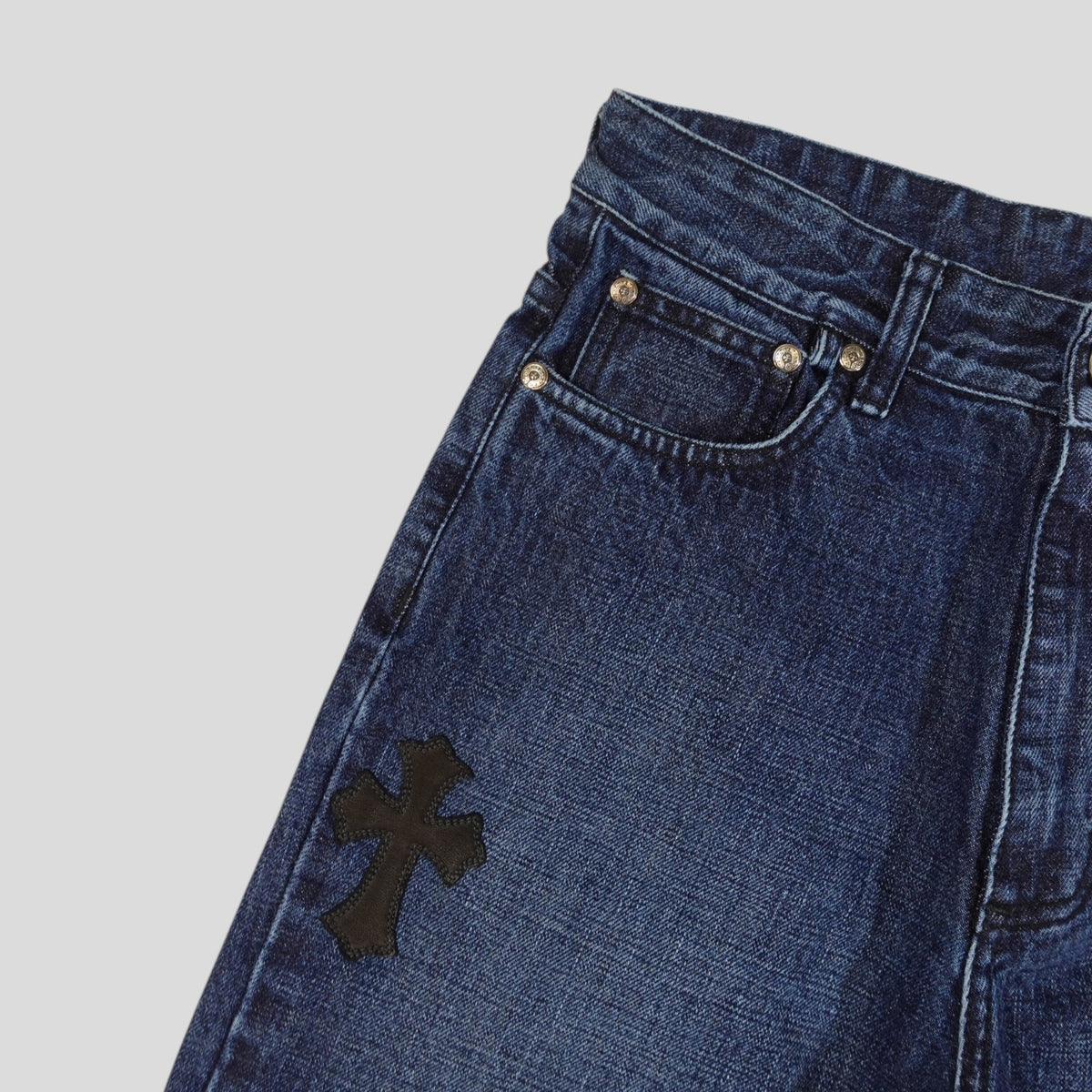 Chrome Hearts Cross Patch Denim Shorts in Dark Wash