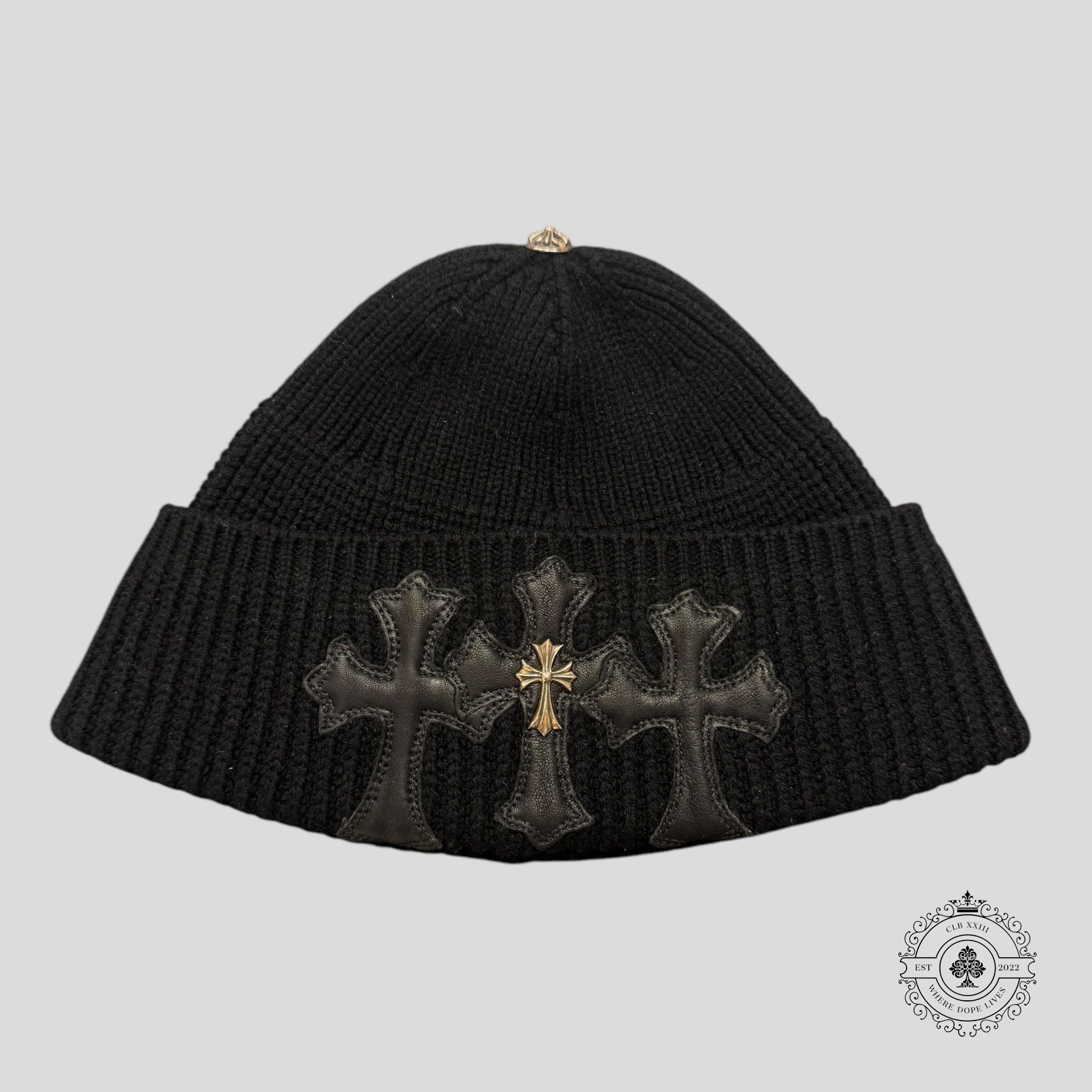 Chrome Hearts Leather Cross Patch Beanie in Black