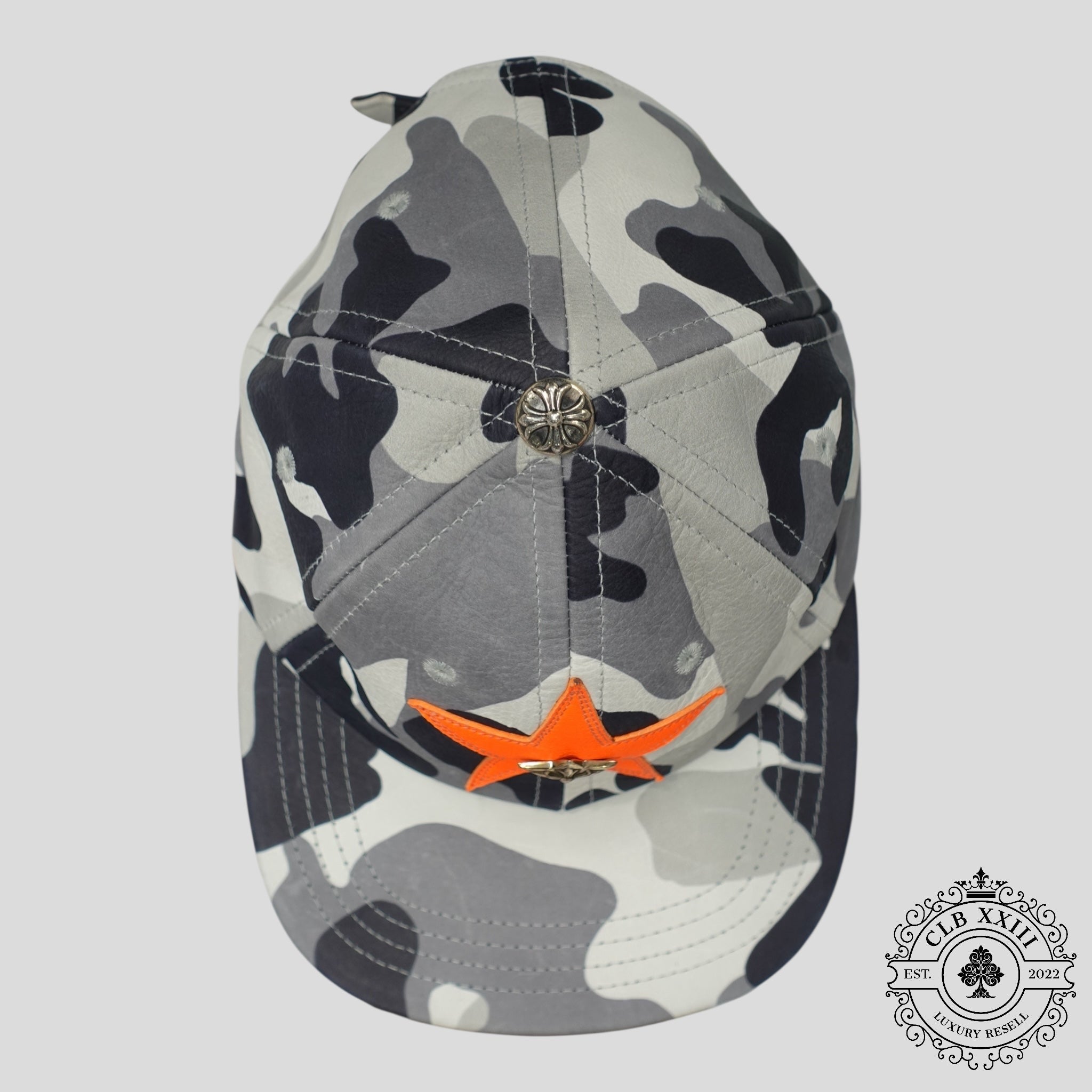 Chrome Hearts Leather Star Patch 6 Panel Hat in Winter Camo