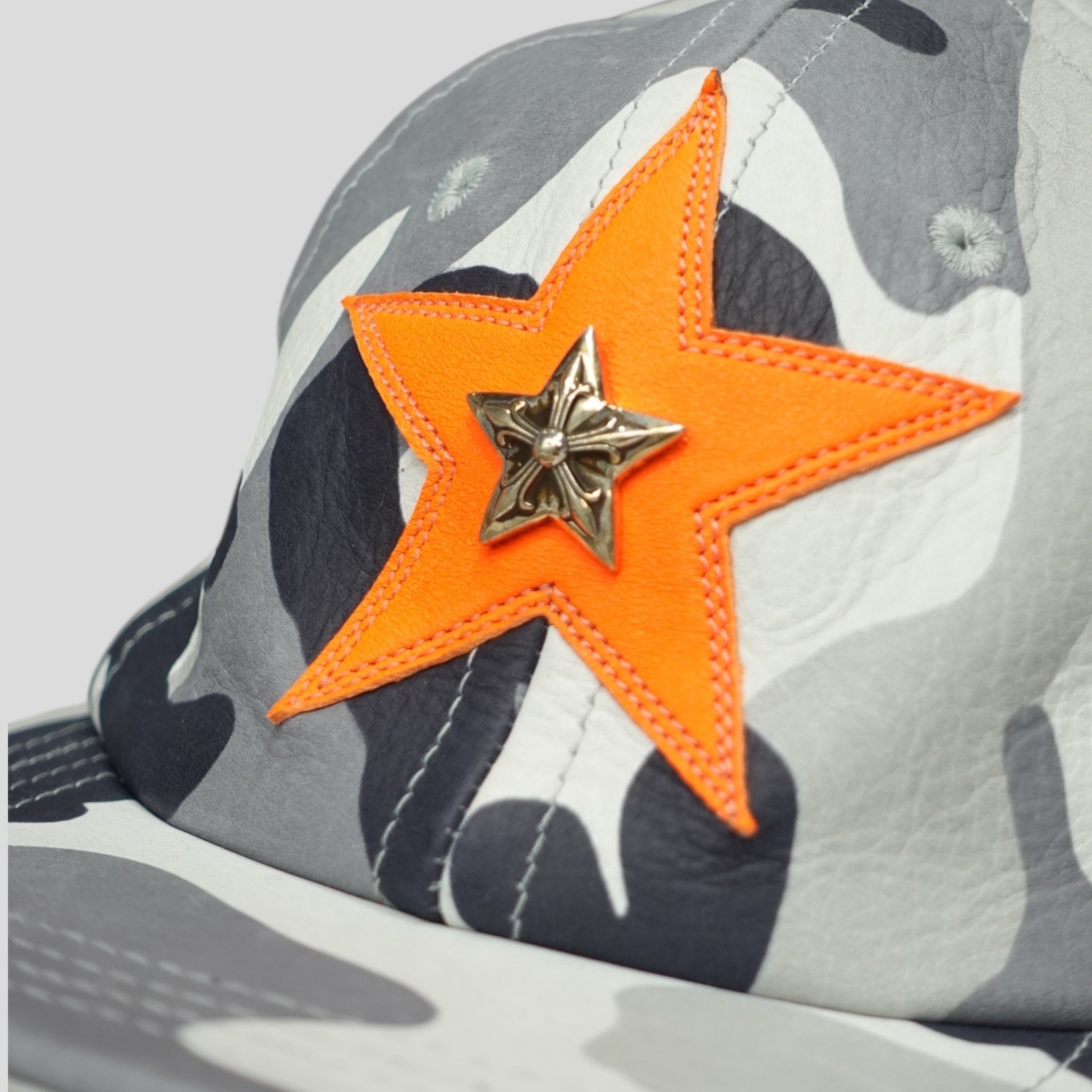 Chrome Hearts Leather Star Patch 6 Panel Hat in Winter Camo