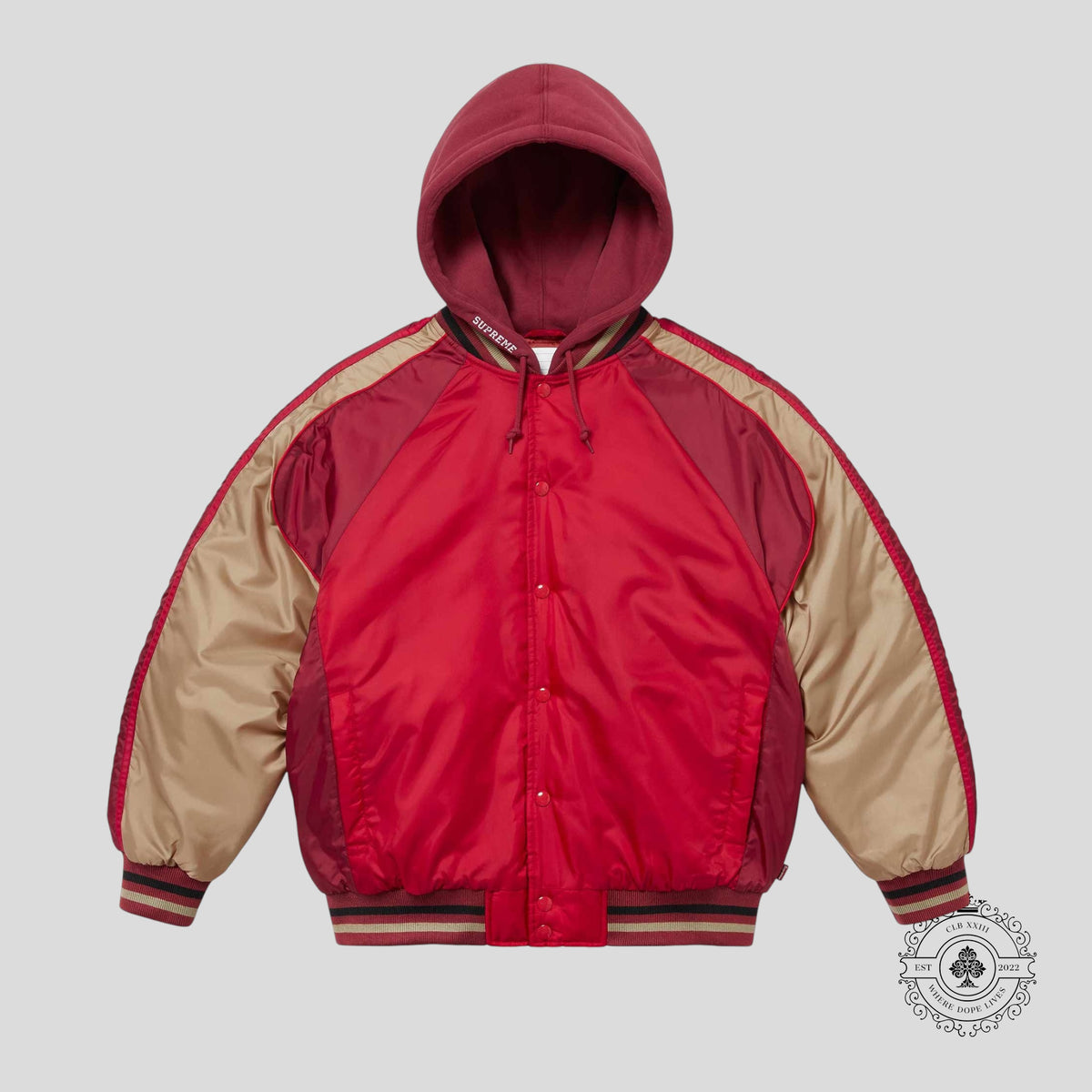Supreme Hooded Stadium Jacket in Red