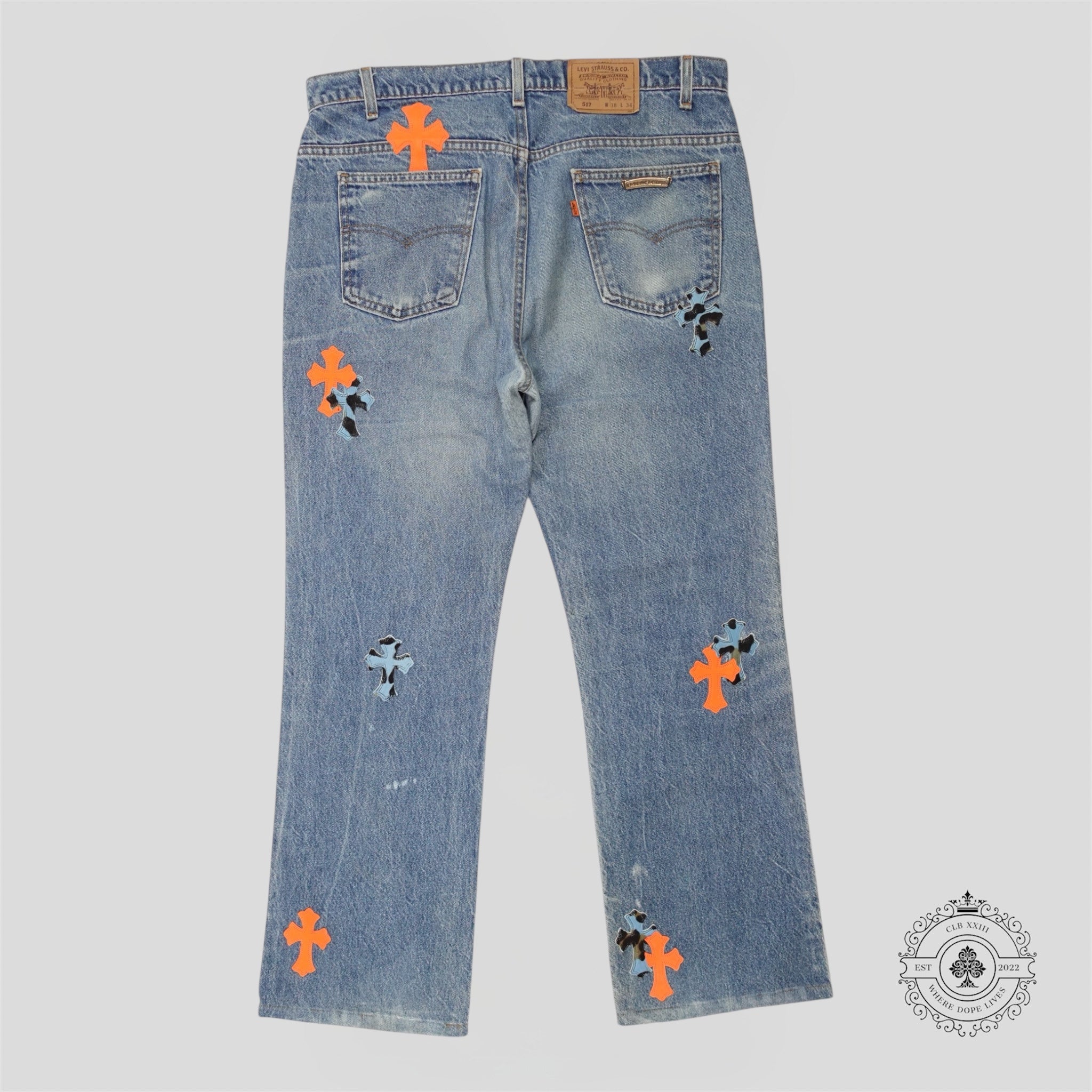 Chrome Hearts St Barth Jeans in Orange / Blue
