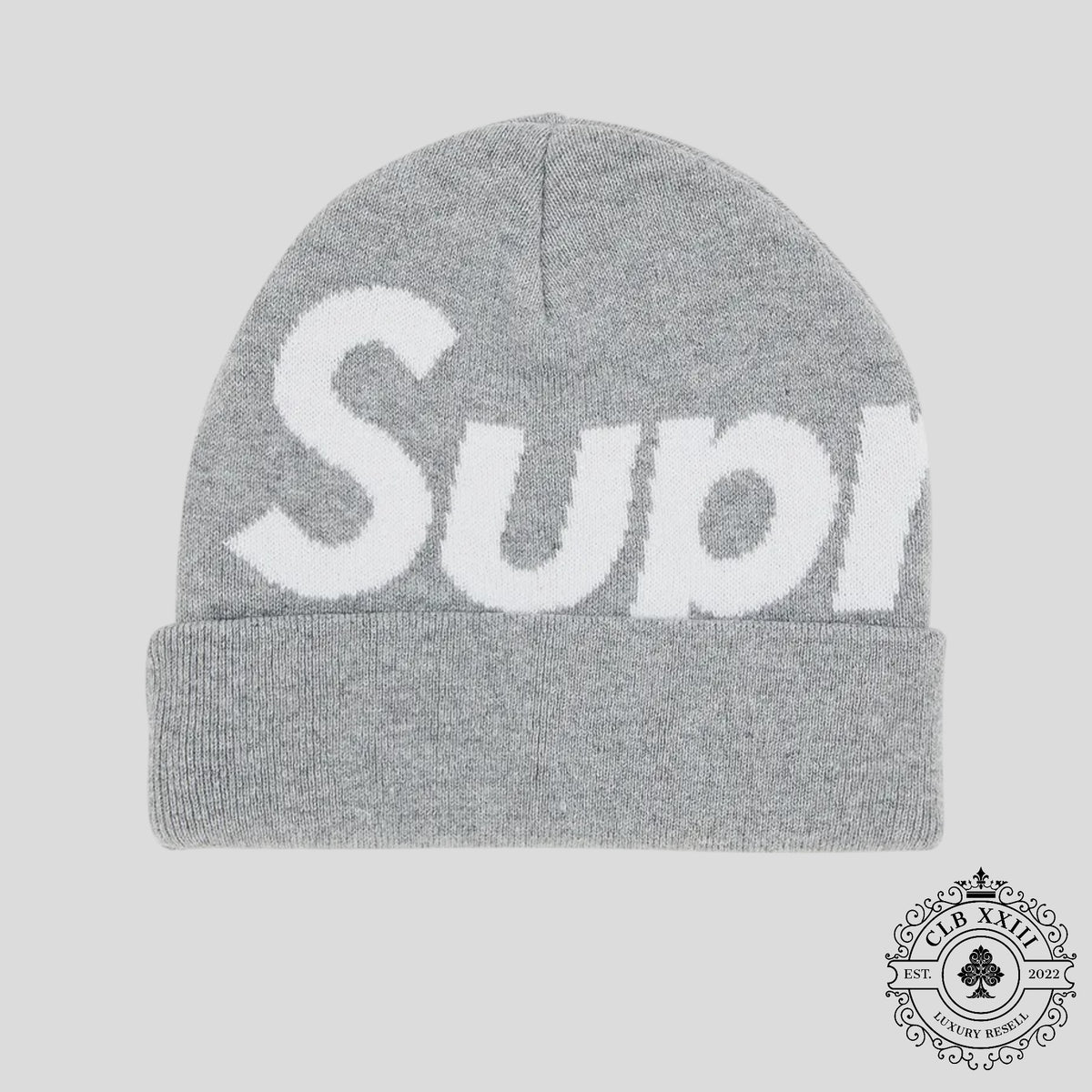 Supreme Big Logo Beanie (FW24) in Ash Grey