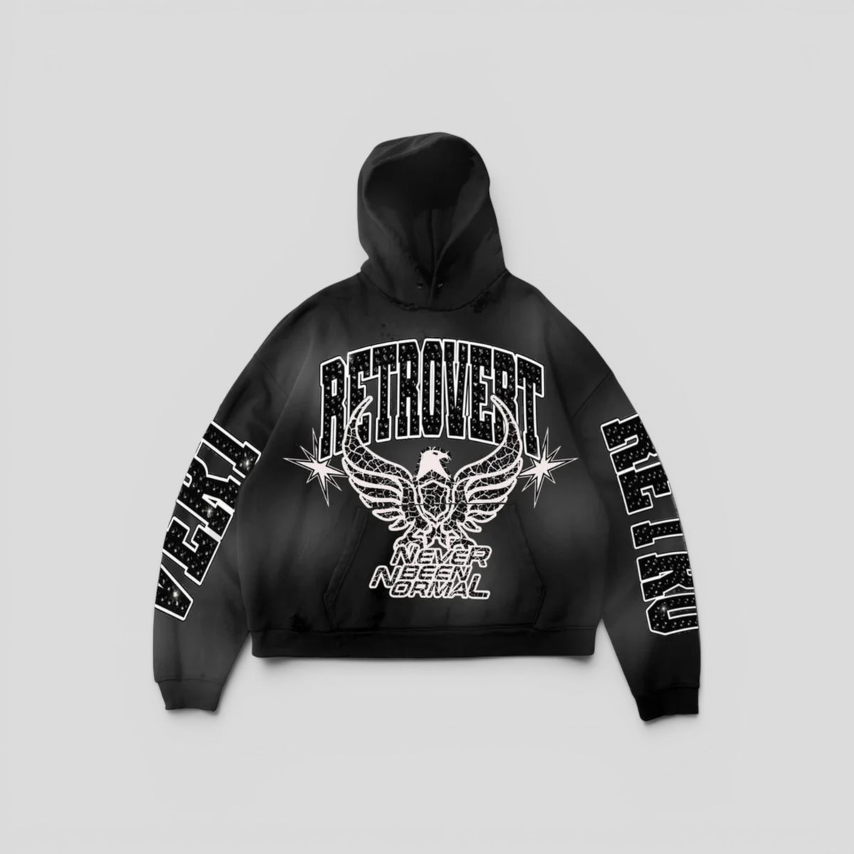Retrovert Rhinestone Never Been Normal Hoodie in Black
