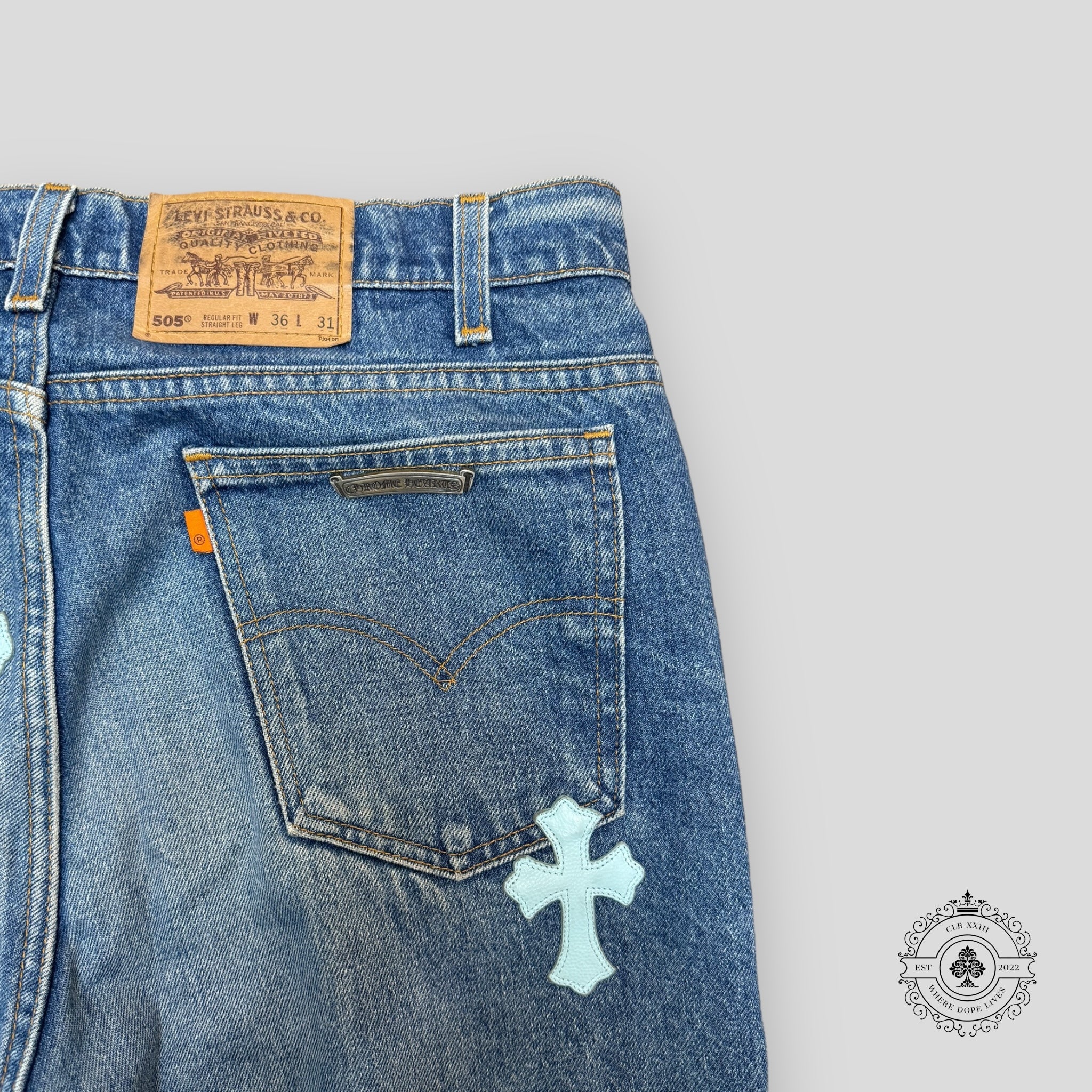 Chrome Hearts Baby Blue Cross Patch Jeans