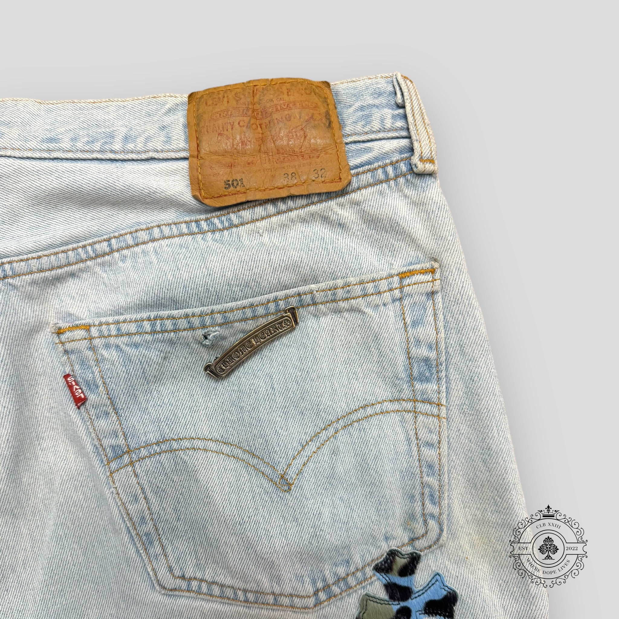 Chrome Hearts Yellow / Blue Cross Patch Jeans
