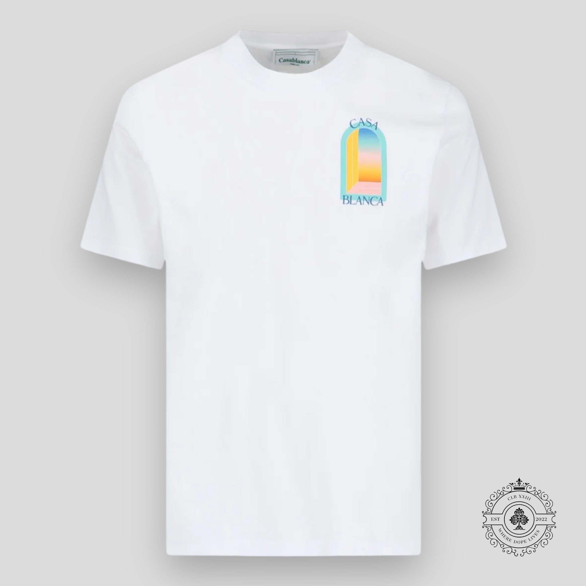 Casablanca Gradient Arch Logo Tee in White & Teal