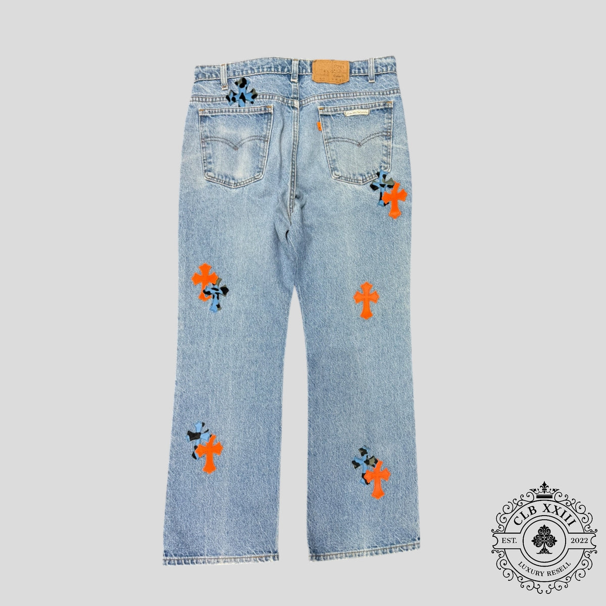 Chrome Hearts St Barth Jeans in Orange / Blue